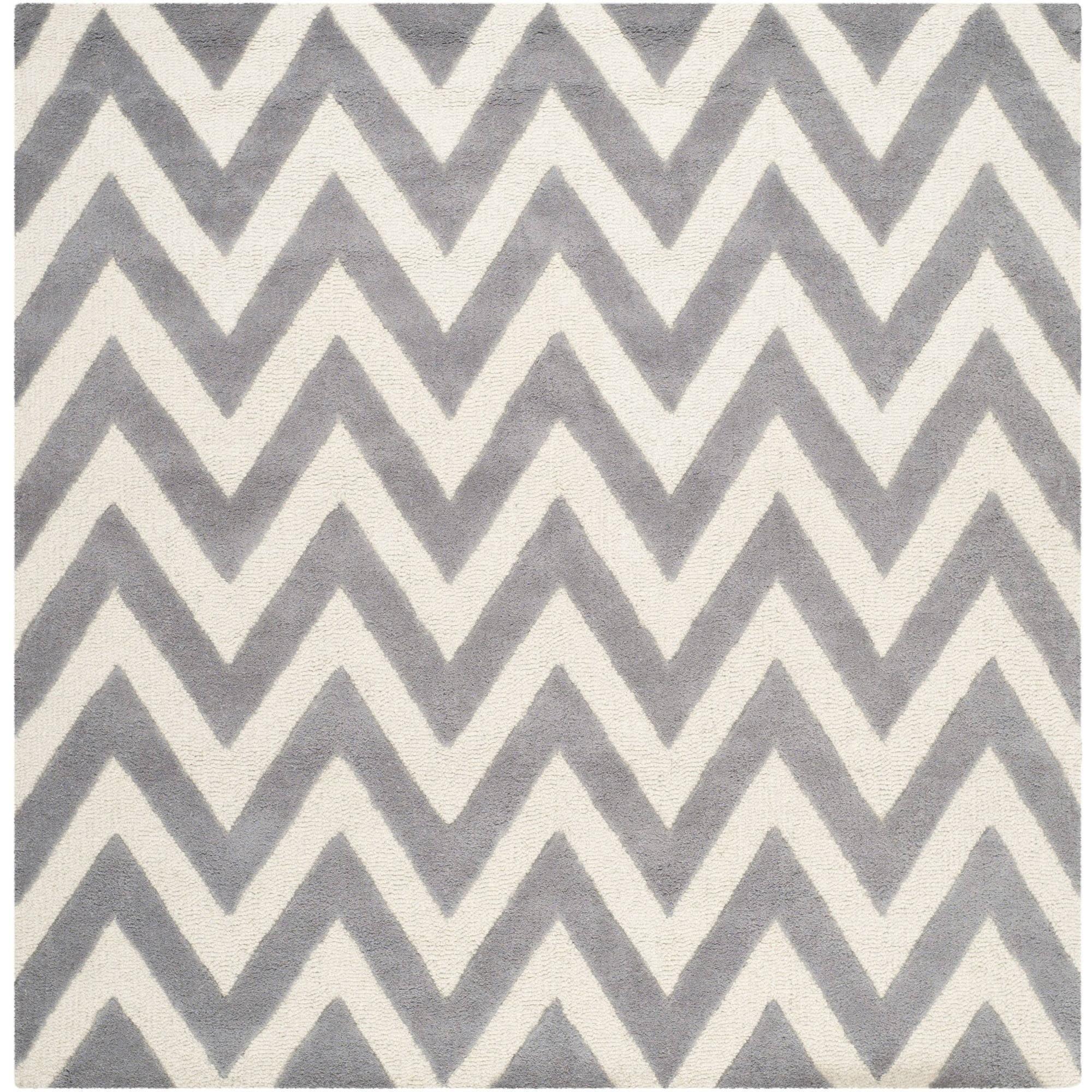 Hand-Tufted Silver/Ivory Wool 10' Square Area Rug