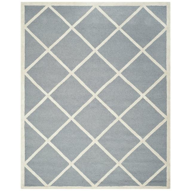 SAFAVIEH Cambridge Kaitlyn Zig Zag Stripes Wool Area Rug, Silver/Ivory, 3' x 5'