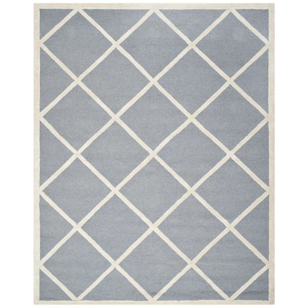SAFAVIEH Cambridge Kaitlyn Zig Zag Stripes Wool Area Rug, Silver/Ivory, 7'6" x 9'6"
