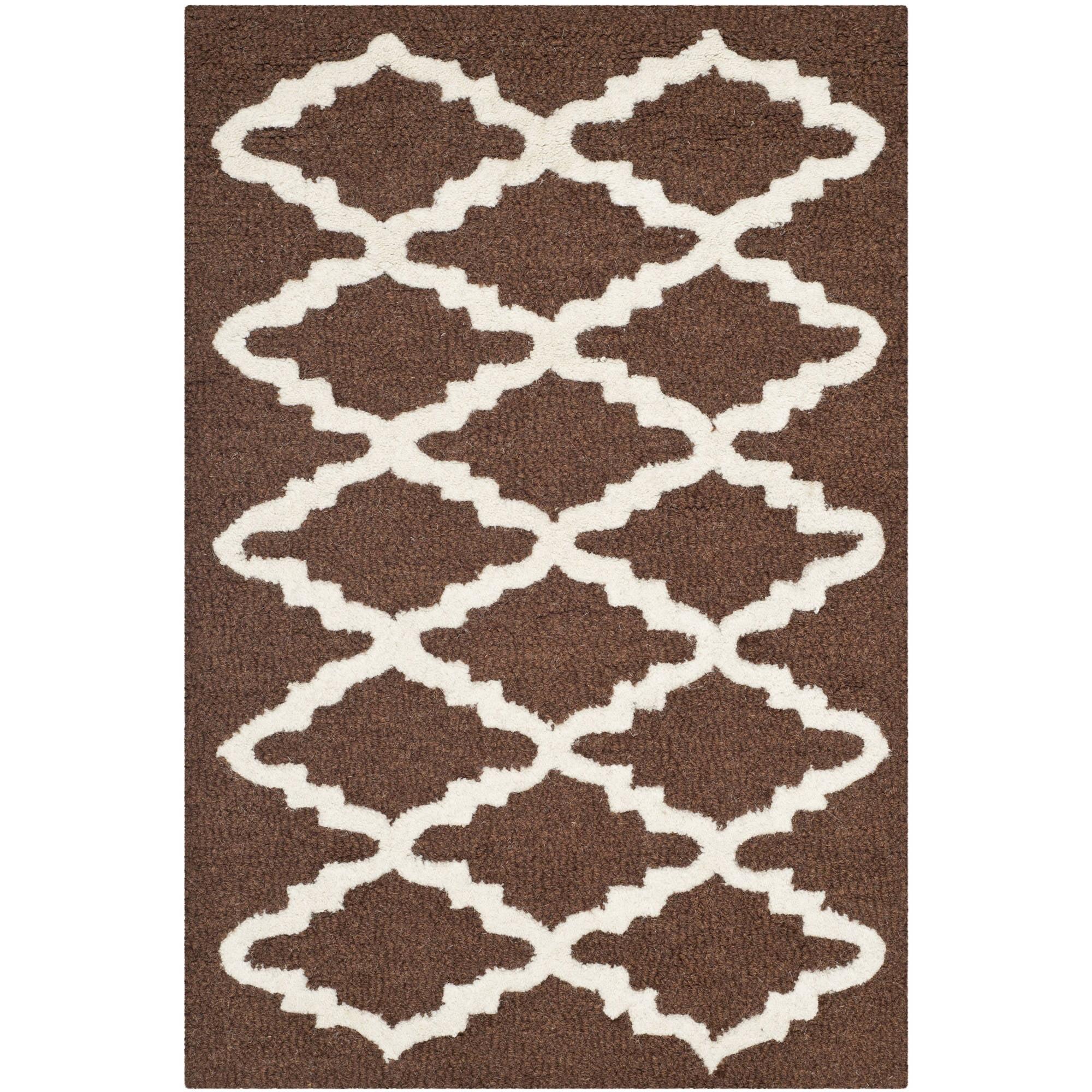 SAFAVIEH Cambridge Karen Geometric Wool Area Rug, Dark Brown/Ivory, 2' x 3'