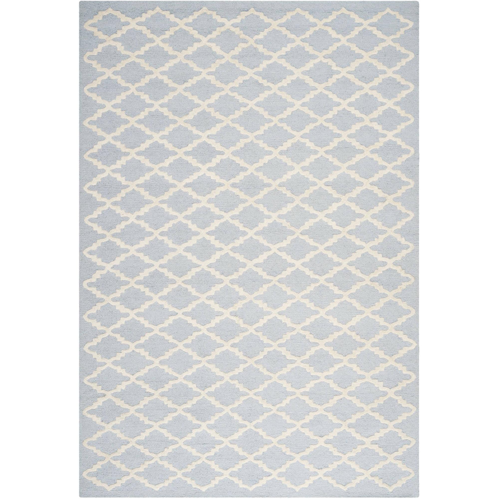 Hand-Tufted Cambridge Charm Wool Rug 6' x 9' in Light Blue/Ivory