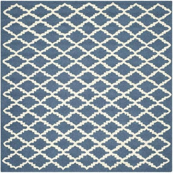 SAFAVIEH Cambridge Karen Geometric Wool Area Rug, Navy/Ivory, 4' x 4' Square