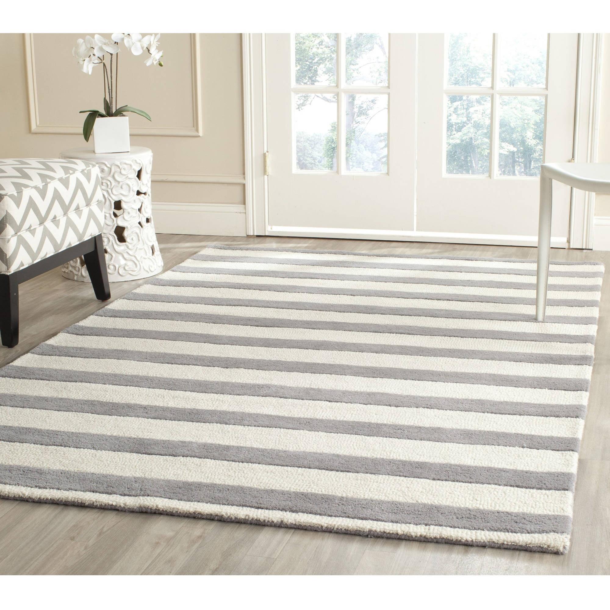 SAFAVIEH Cambridge Keaton Striped Wool Area Rug, Grey/Ivory, 10' x 14'