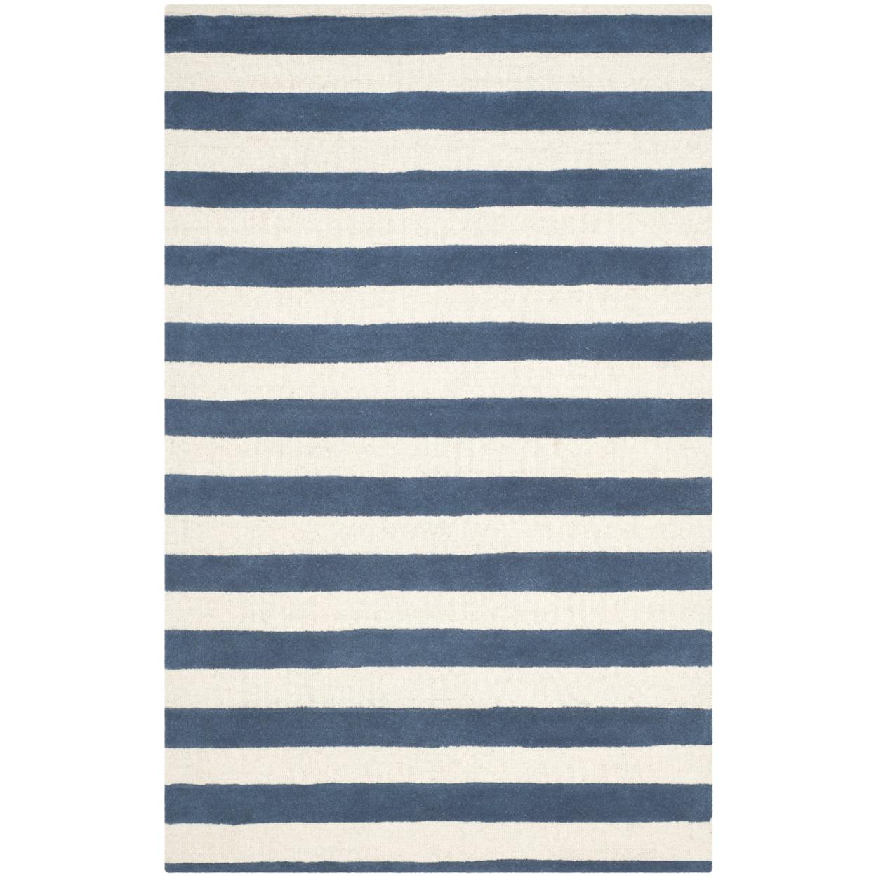 SAFAVIEH Cambridge Keaton Striped Wool Area Rug, Navy/Ivory, 4' x 6'