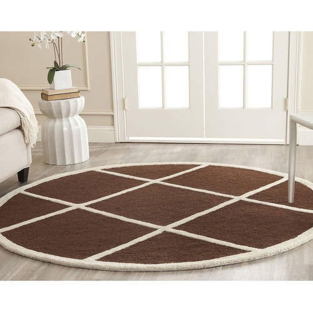 Handmade Dark Brown and Ivory Tufted Wool Round Rug