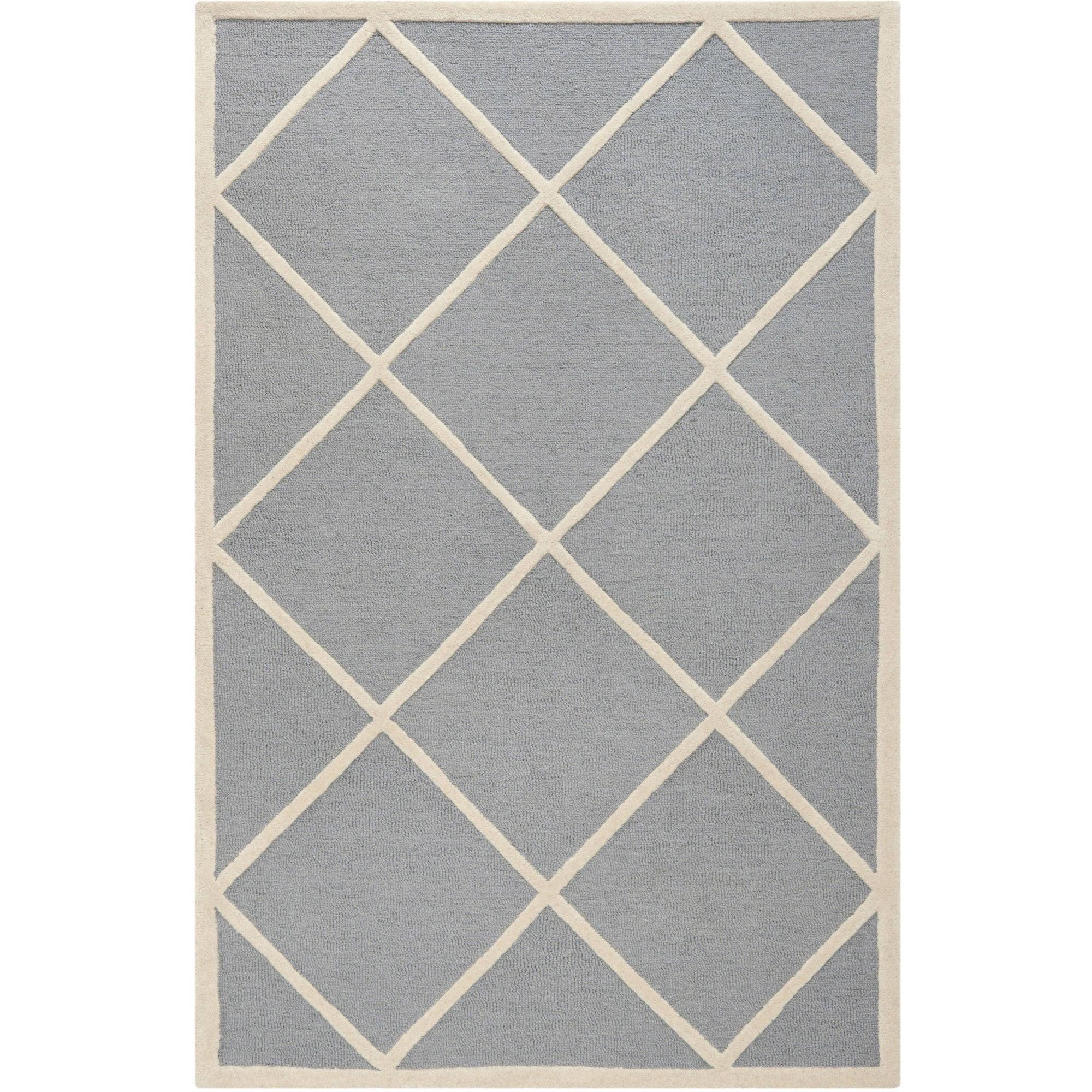 SAFAVIEH Cambridge Kennedy Geometric Diamonds Wool Area Rug, Silver/Ivory, 3' x 5'