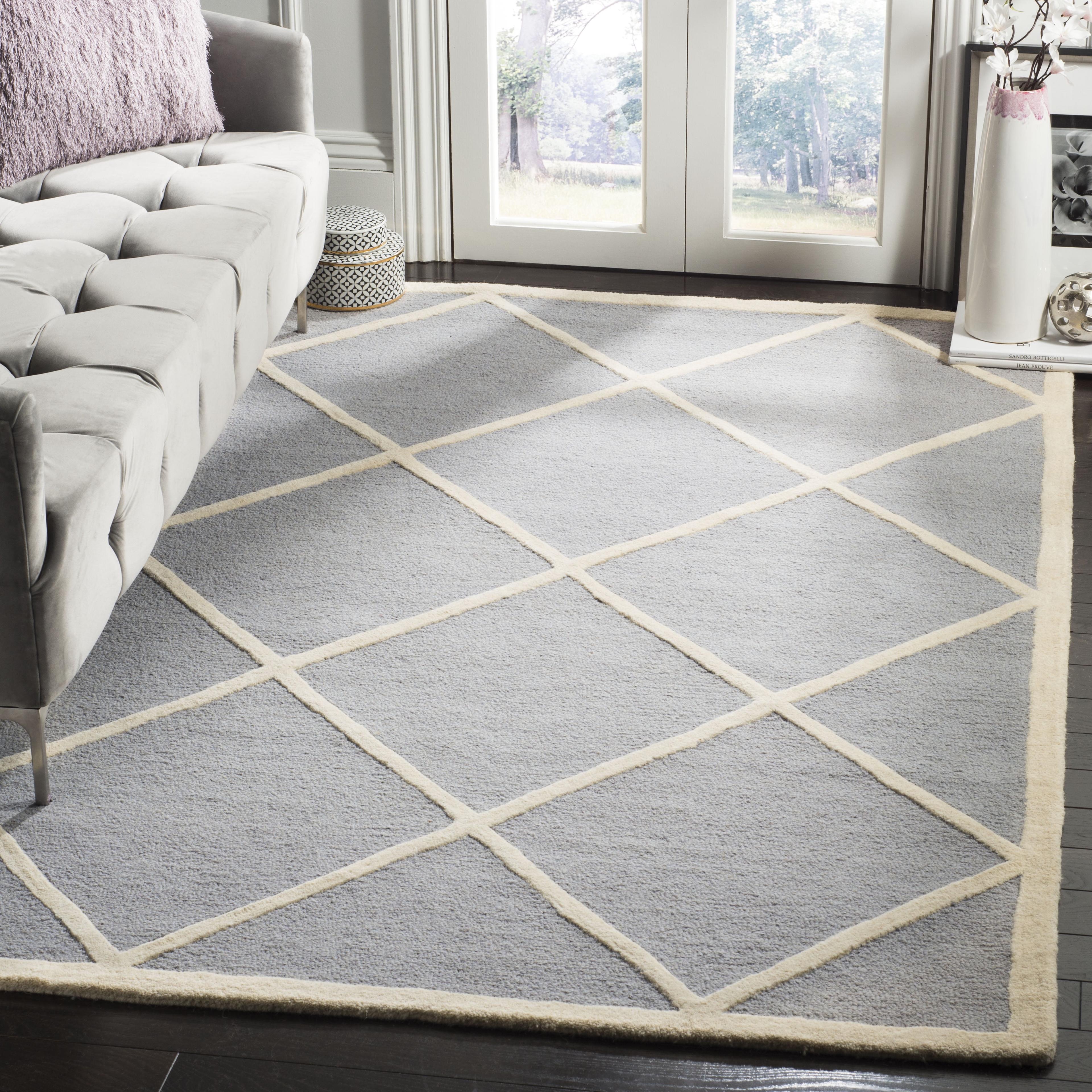 Hand-Tufted Silver/Ivory Wool 6' x 6' Square Rug