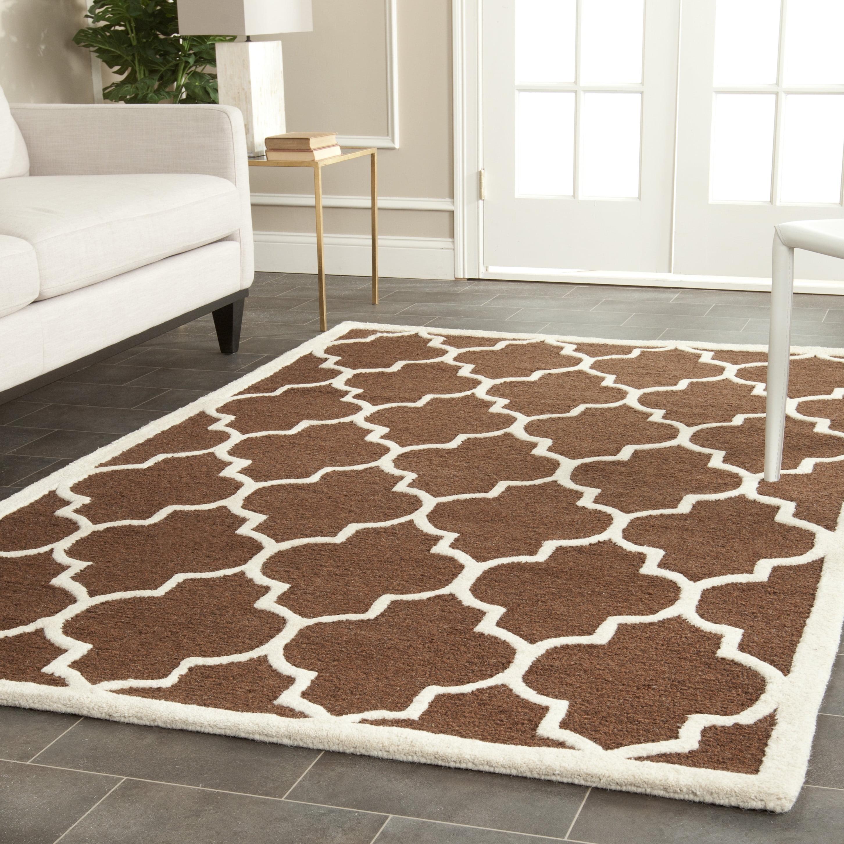 SAFAVIEH Cambridge Kevin Geometric Wool Area Rug, Dark Brown/Ivory, 5' x 8'