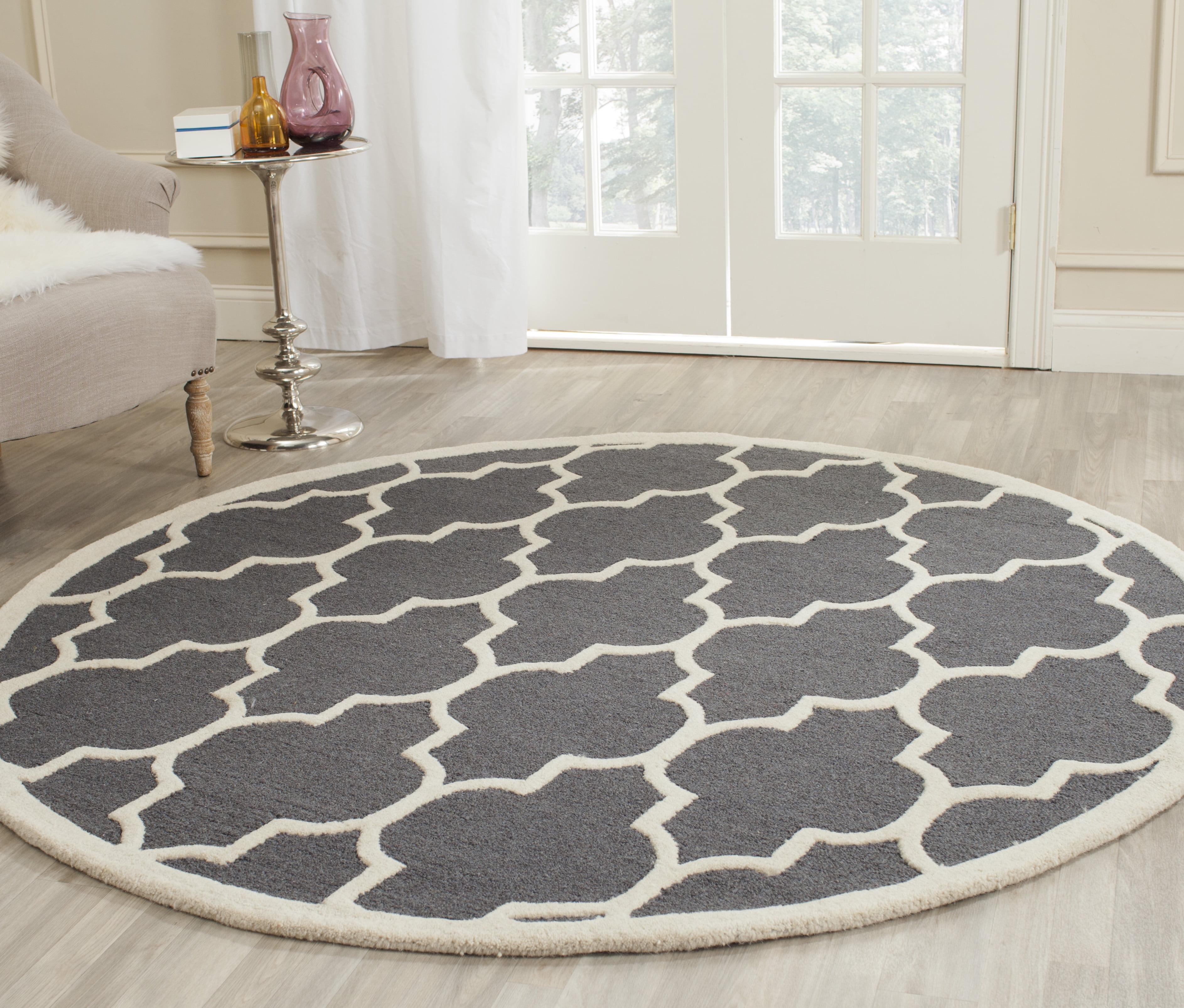 SAFAVIEH Cambridge Kevin Geometric Wool Area Rug, Dark Grey/Ivory, 10' x 10' Round