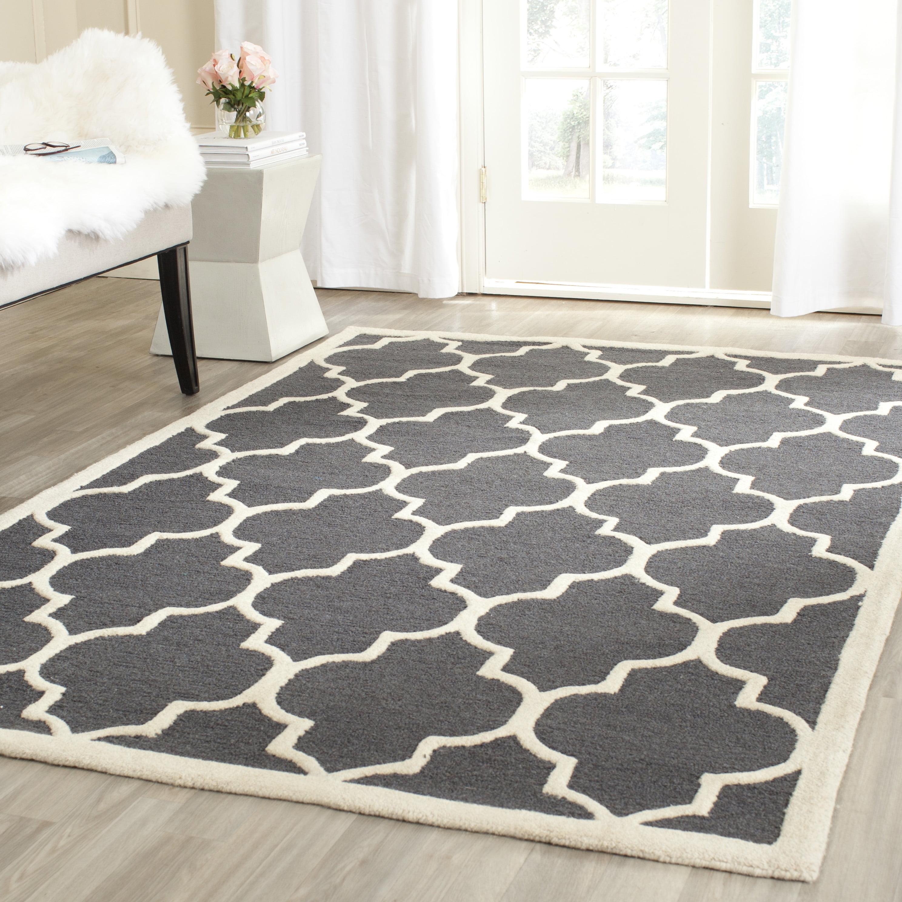 SAFAVIEH Cambridge Kevin Geometric Wool Area Rug, Dark Grey/Ivory, 10' x 10' Square