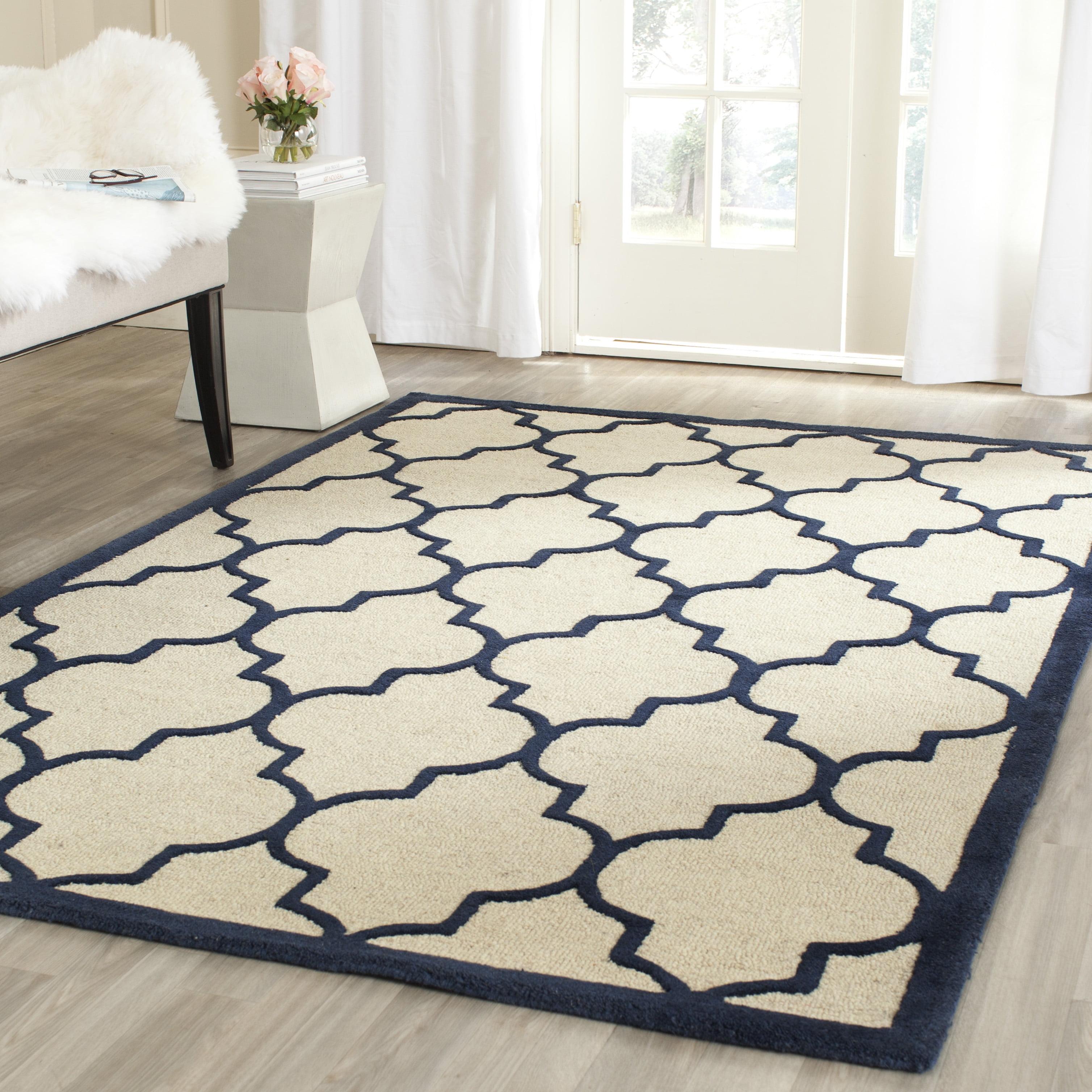 Ivory and Navy Hand-Tufted Wool Geometric Area Rug