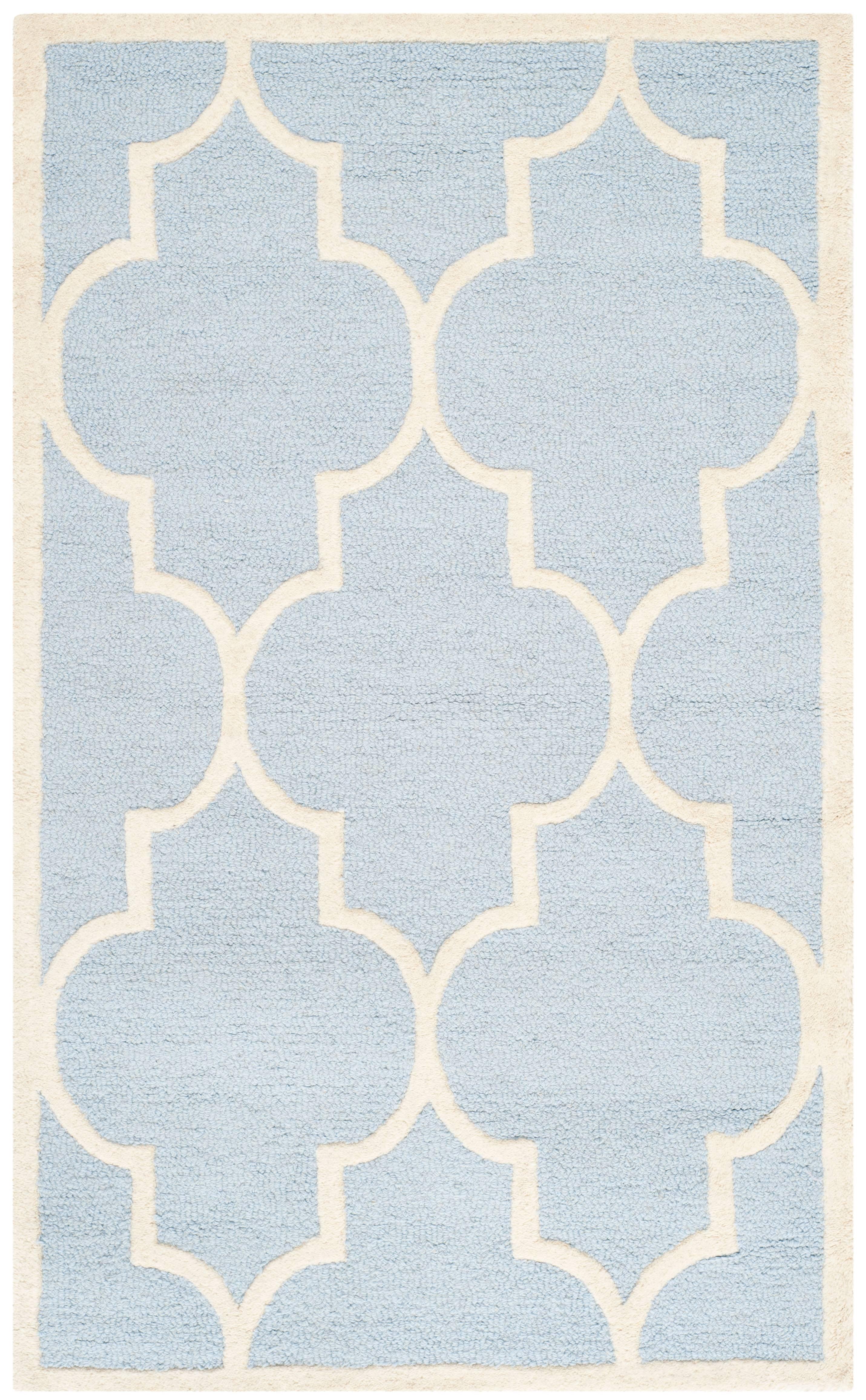 SAFAVIEH Cambridge Kevin Geometric Wool Area Rug, Light Blue/Ivory, 3' x 5'