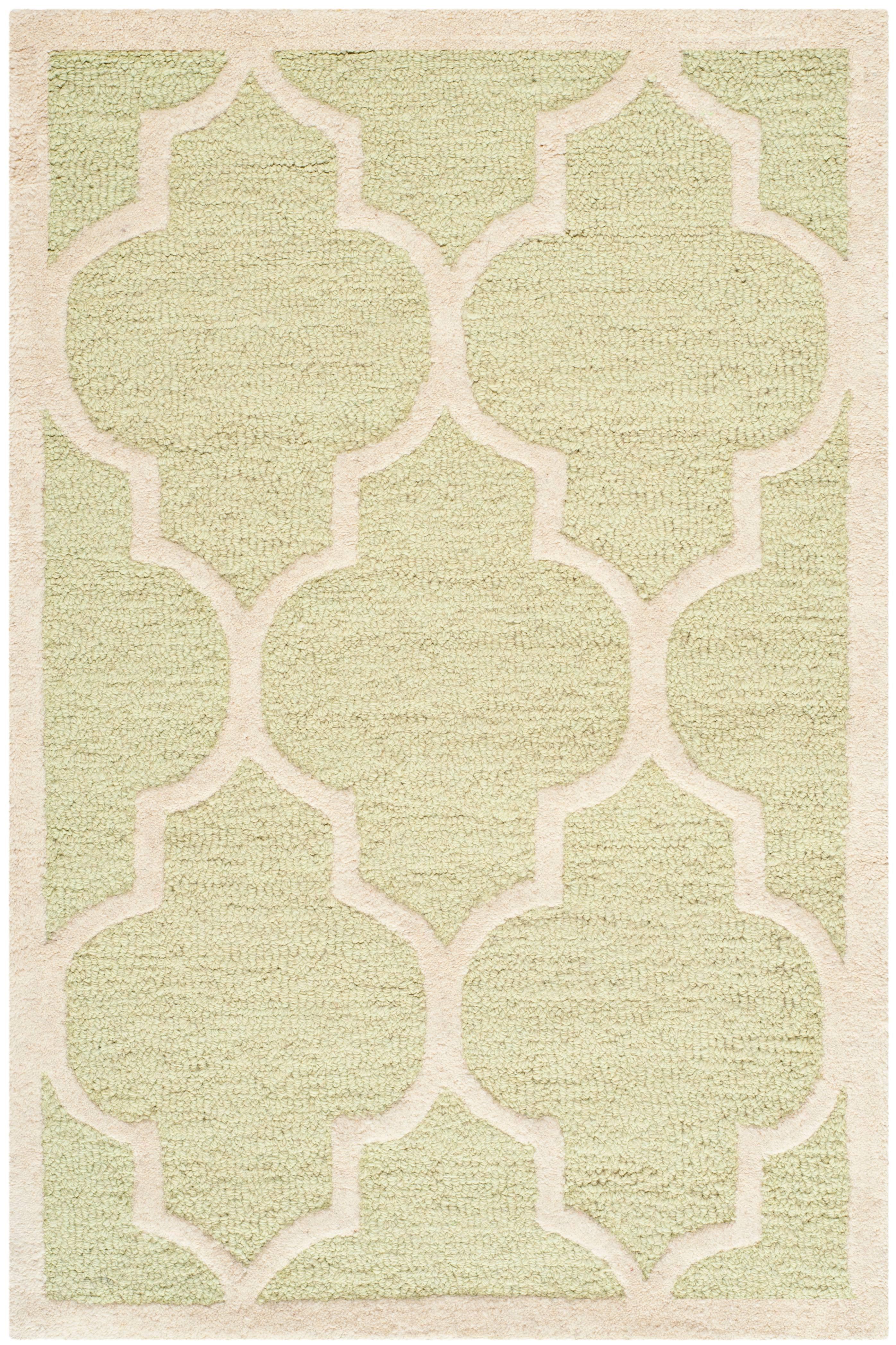 Handmade Tufted Wool Round Rug in Light Green/Ivory, 24" Diameter