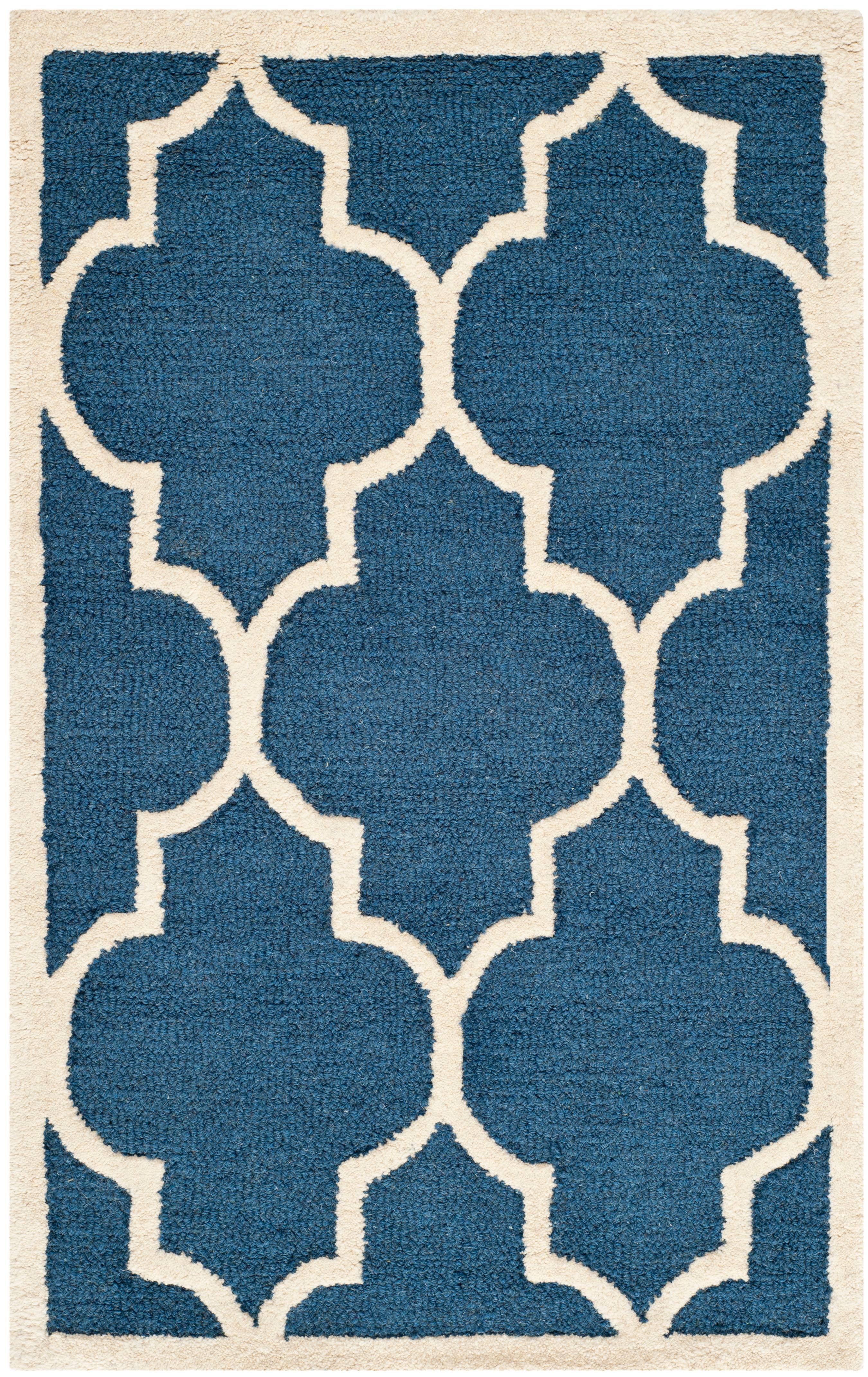 SAFAVIEH Cambridge Kevin Geometric Wool Area Rug, Navy/Ivory, 2' x 3'