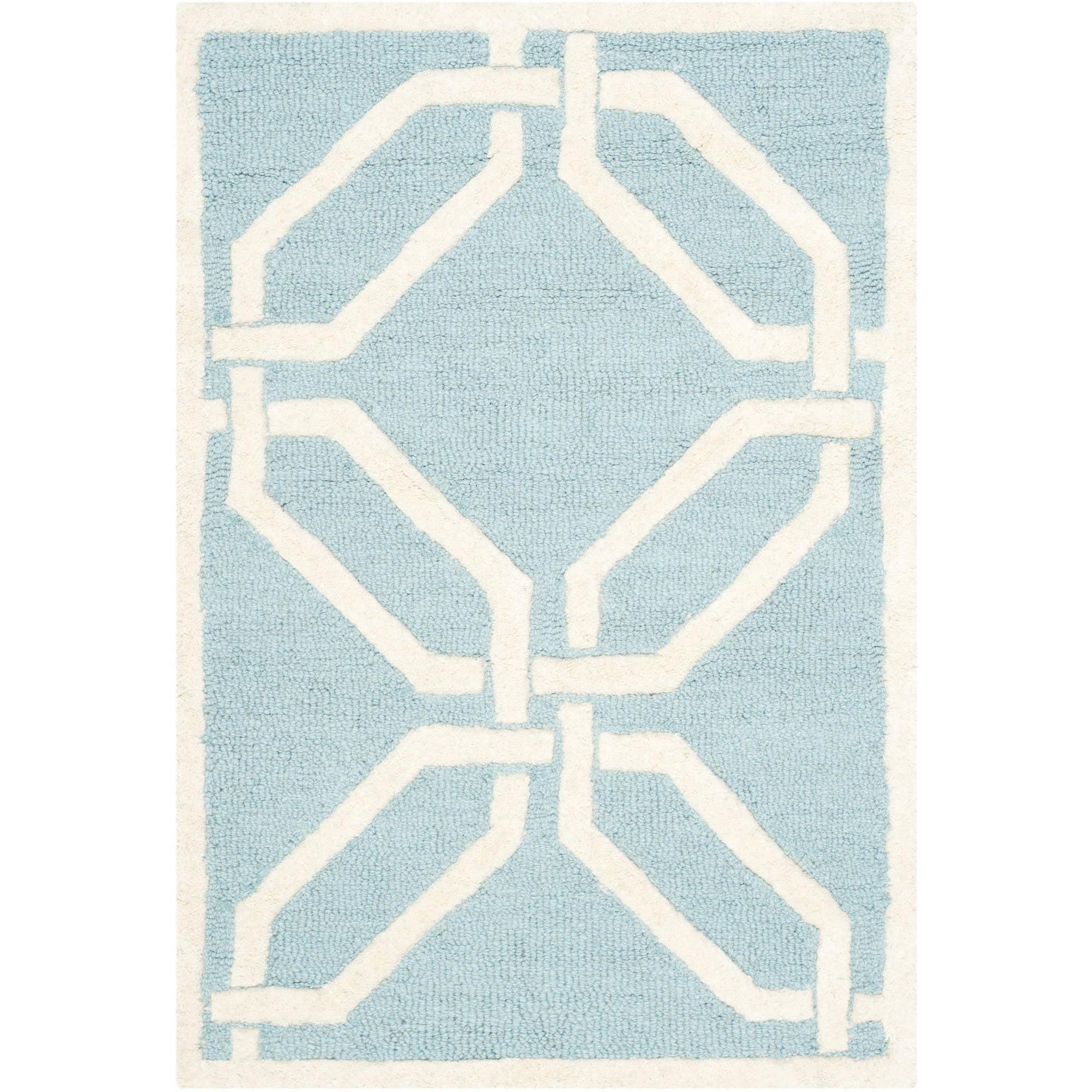 Hand-Tufted Light Blue and Ivory Geometric Wool Rug 2' x 3'