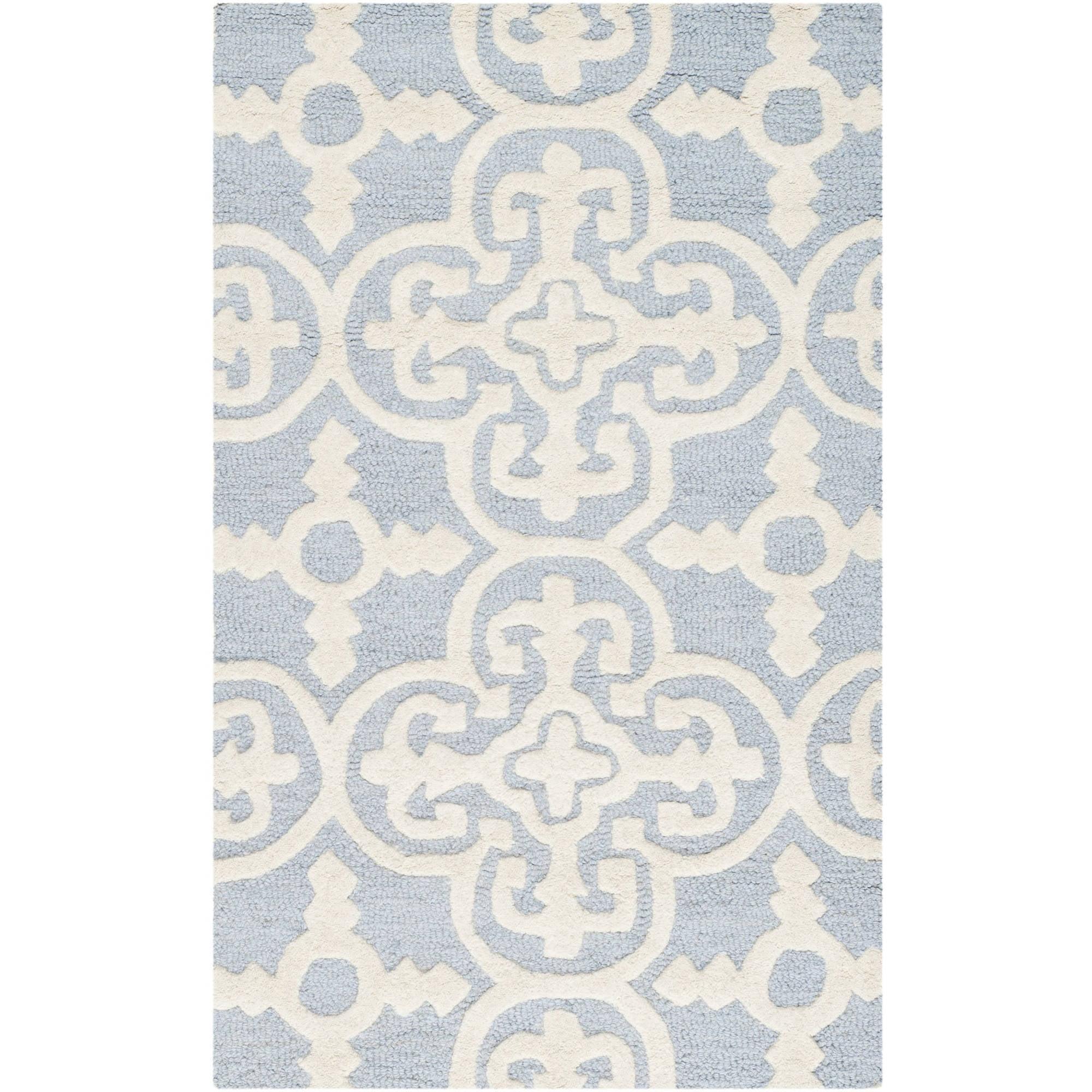 Light Blue and Ivory Hand-Tufted Wool Area Rug