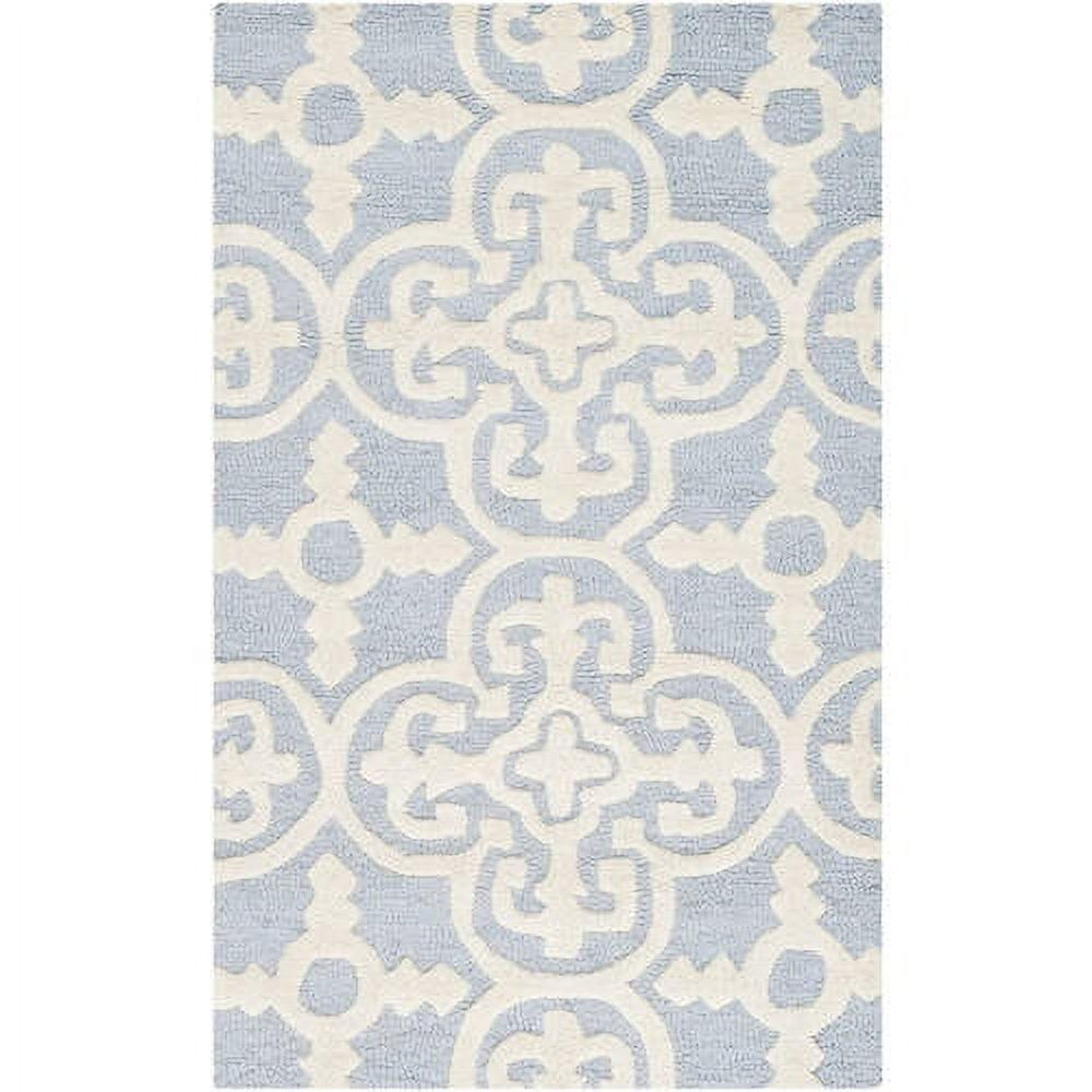 Hand-tufted Light Blue & Ivory Wool Round Rug