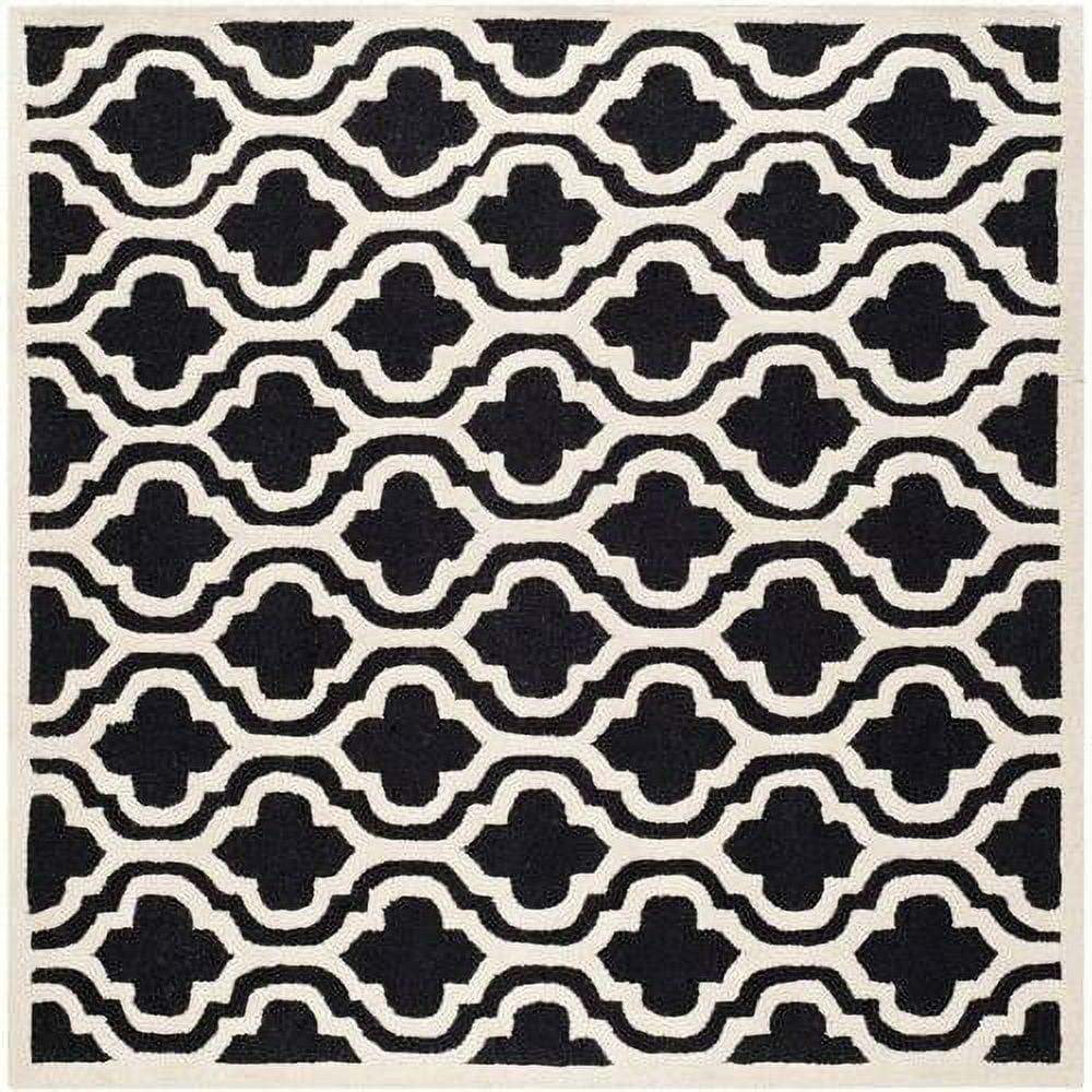 Handmade Black and Ivory Wool Geometric Area Rug, 10' x 10'