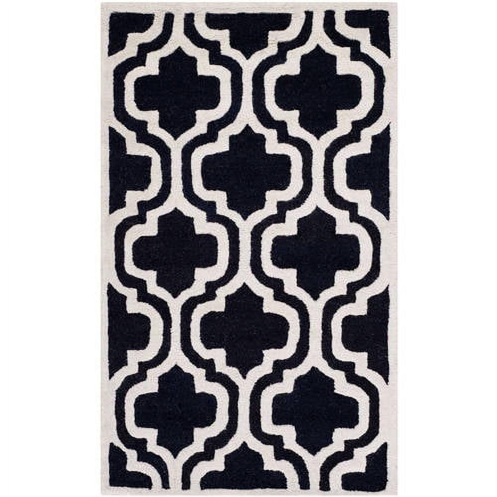 Black and Ivory Hand-Tufted Wool 8' x 10' Rug