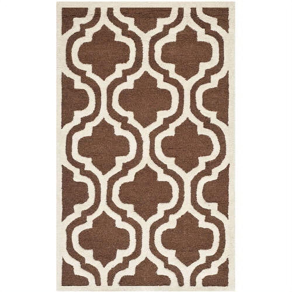 Handmade Dark Brown and Ivory Wool Geometric Rug, 8' x 10'