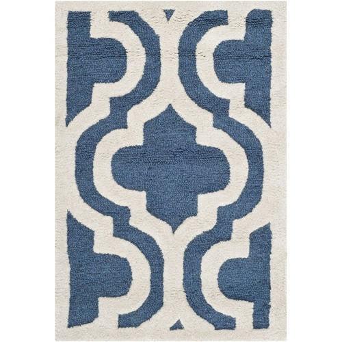 SAFAVIEH Cambridge Kirsten Geometric Wool Area Rug, Navy/Ivory, 3' x 5'