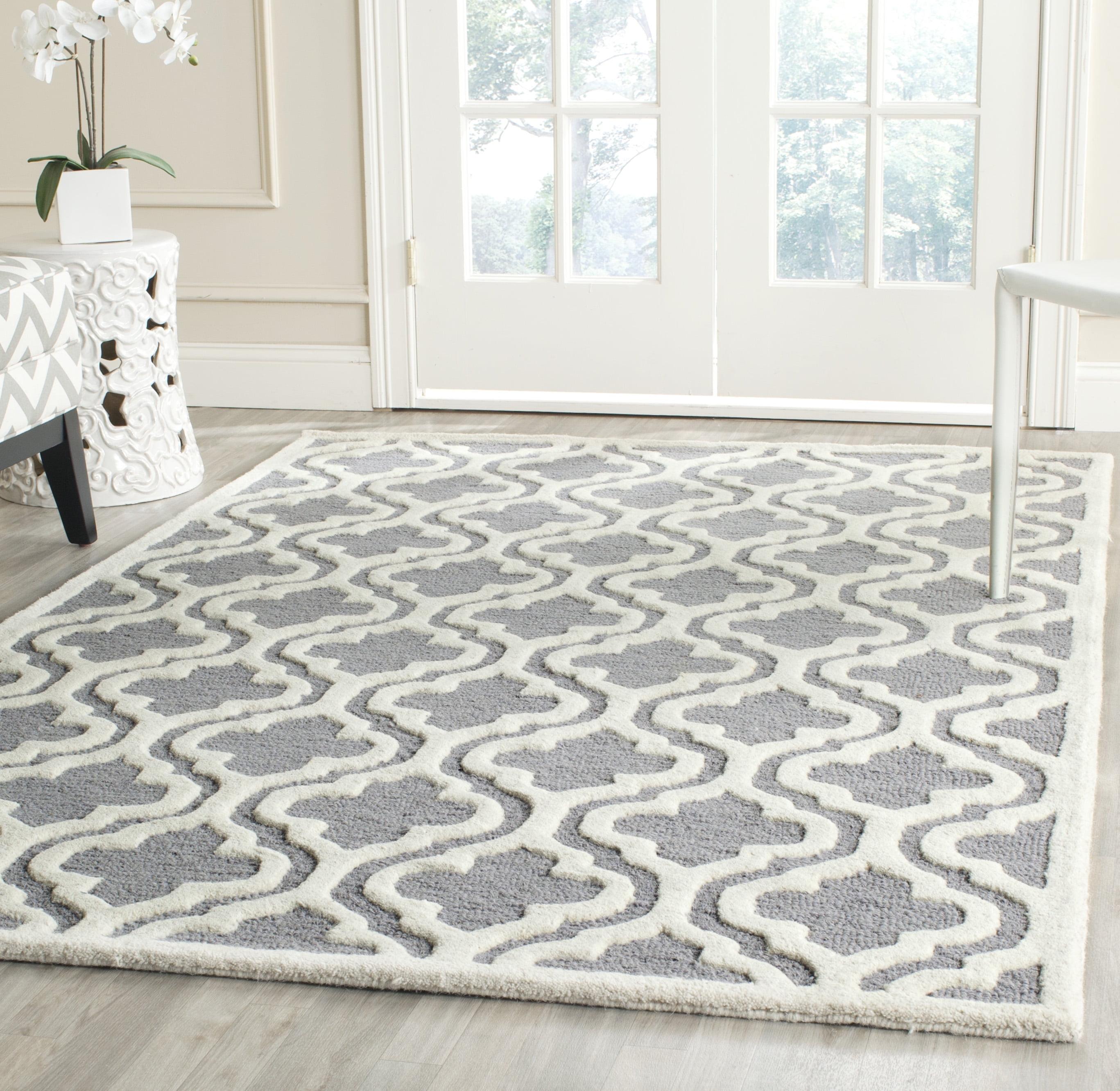 Handmade Silver/Ivory Wool Geometric Tufted 12' x 18' Rug