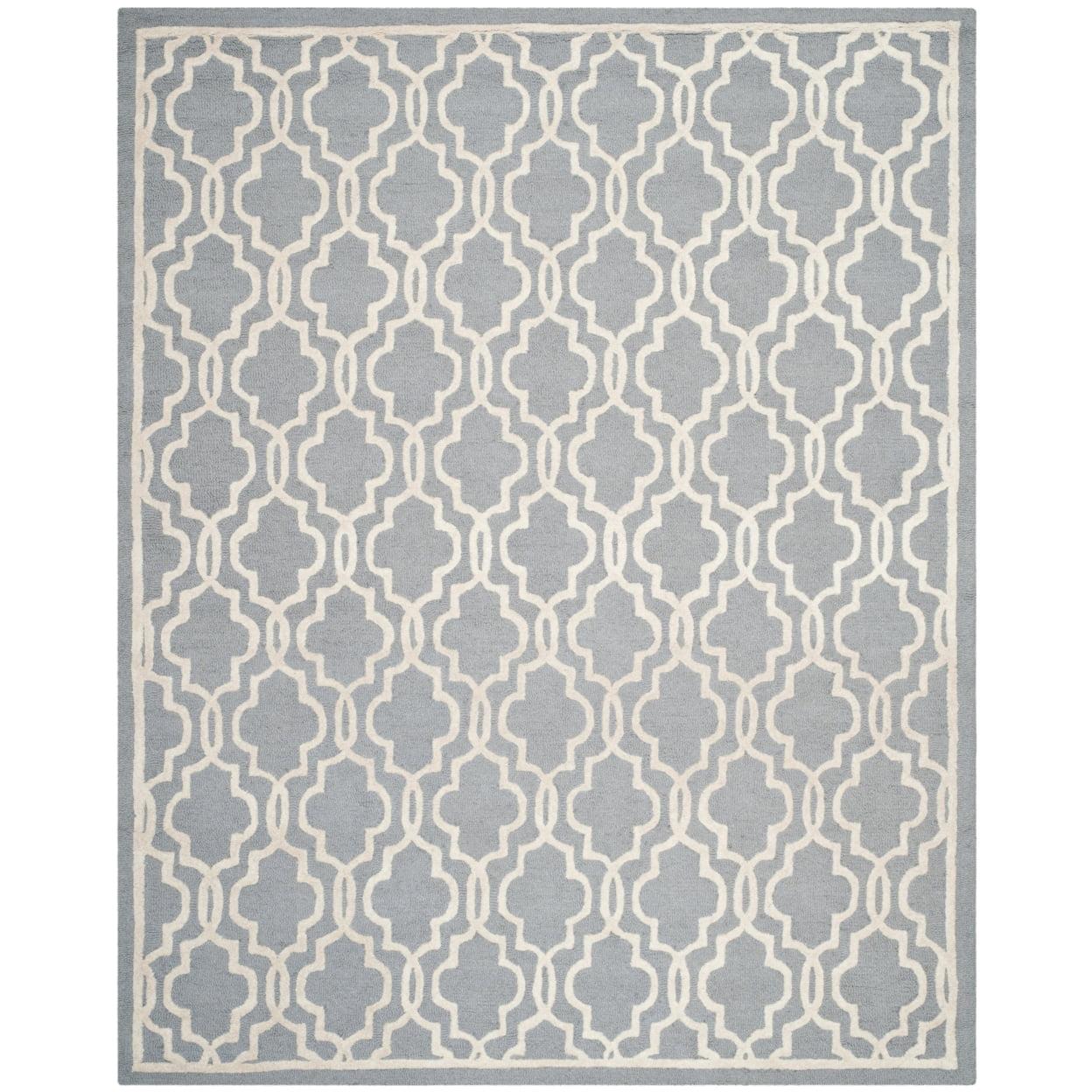 Hand-Tufted Silver & Ivory Geometric Square Wool Rug, 10' x 10'