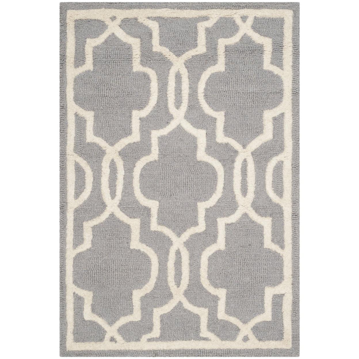 SAFAVIEH Cambridge Kyle Geometric Wool Area Rug, Silver/Ivory, 3' x 5'