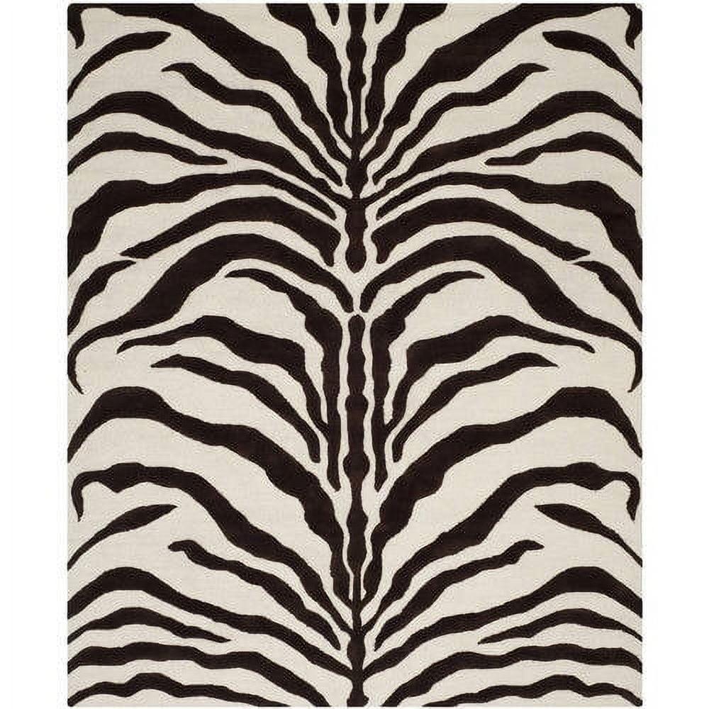 SAFAVIEH Cambridge Leah Animal Stripes Wool Area Rug, Ivory/Brown, 6' x 6' Square