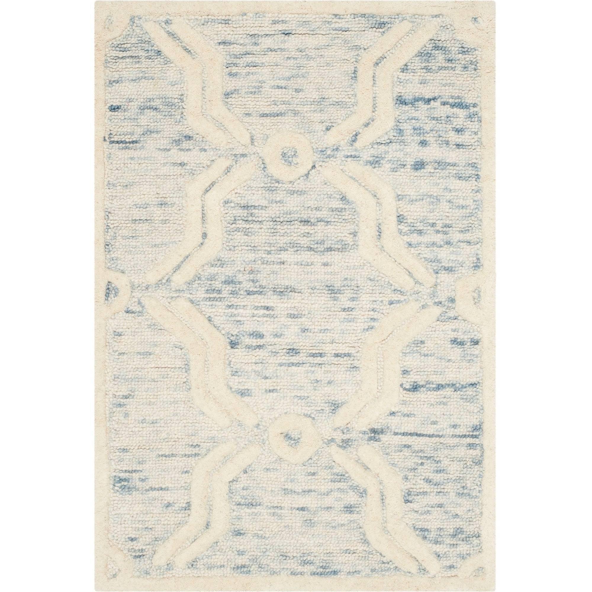 SAFAVIEH Cambridge Leland Faded Geometric Wool Area Rug, Light Blue/Ivory, 2' x 3'