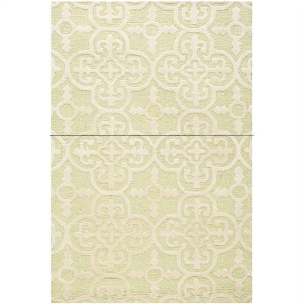 Light Green and Ivory Hand-Tufted Wool Geometric Rug, 8' x 10'