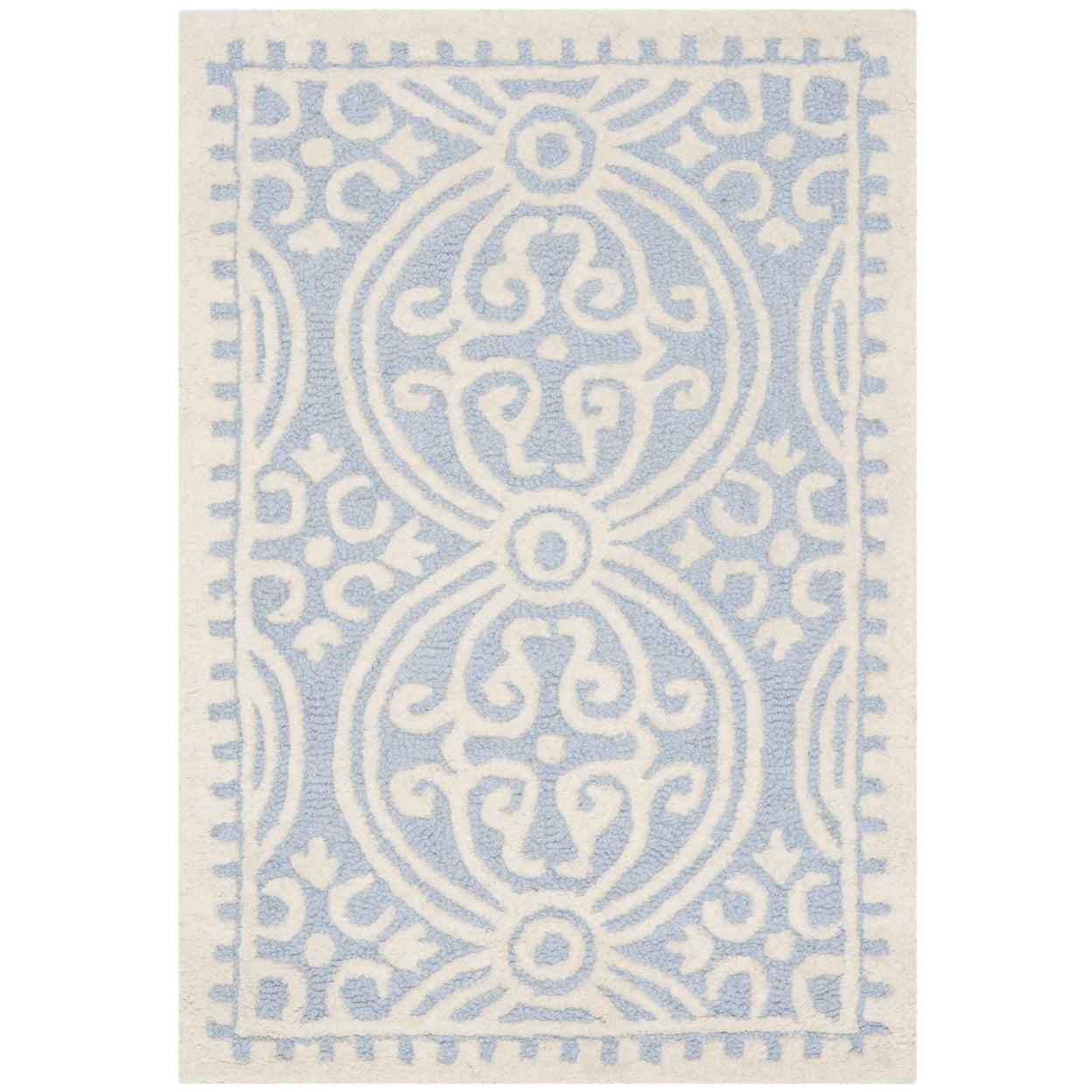 SAFAVIEH Cambridge Leslie Geometric Wool Area Rug, Light Blue/Ivory, 2'6" x 4'