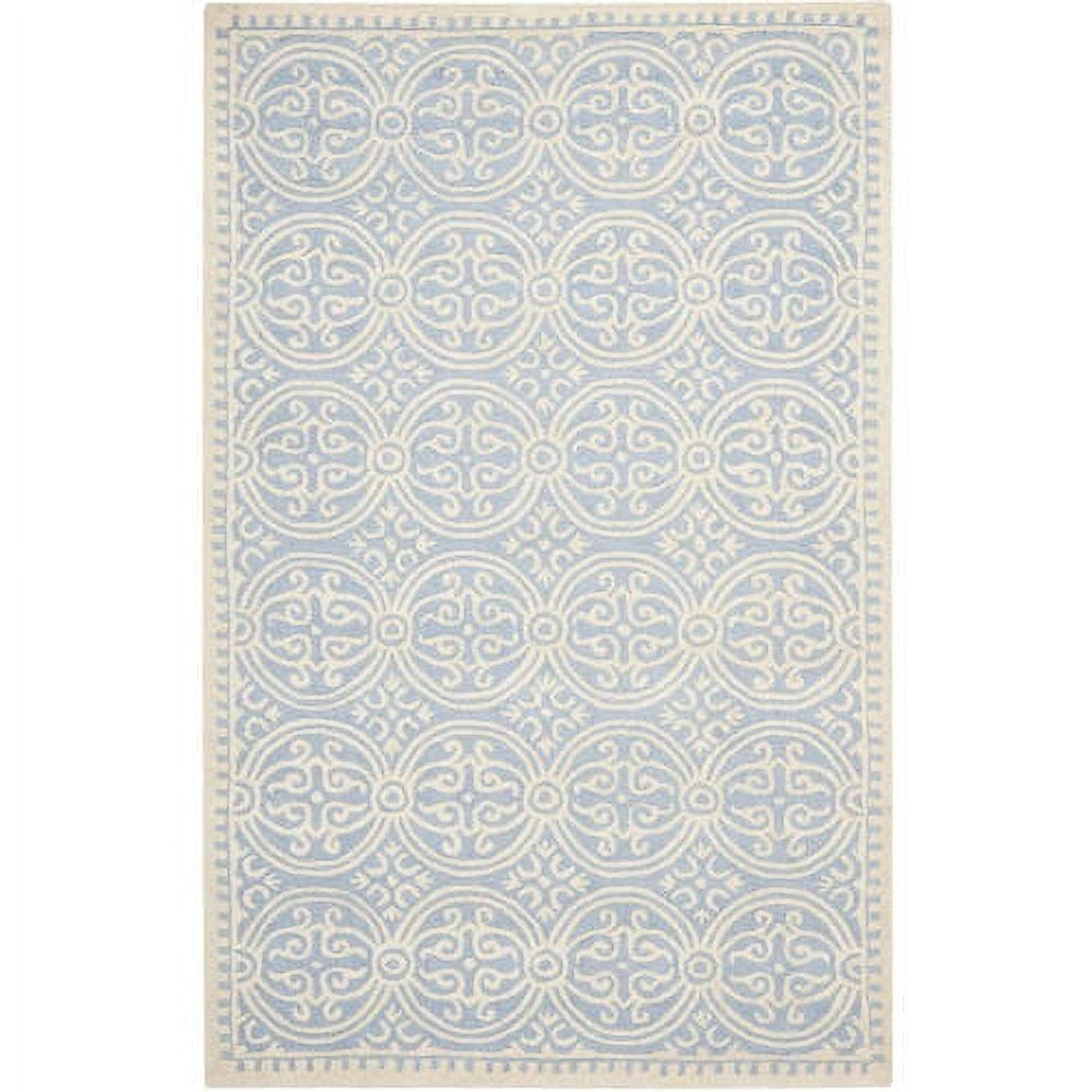 SAFAVIEH Cambridge Leslie Geometric Wool Area Rug, Light Blue/Ivory, 4' x 6'