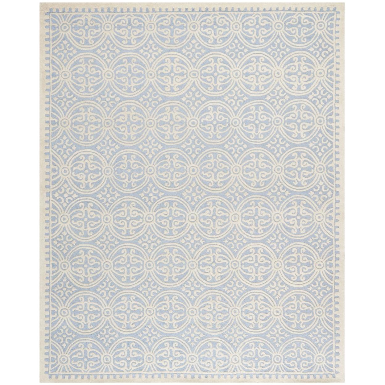 Handmade Light Blue Wool and Cotton Tufted Rectangular Rug