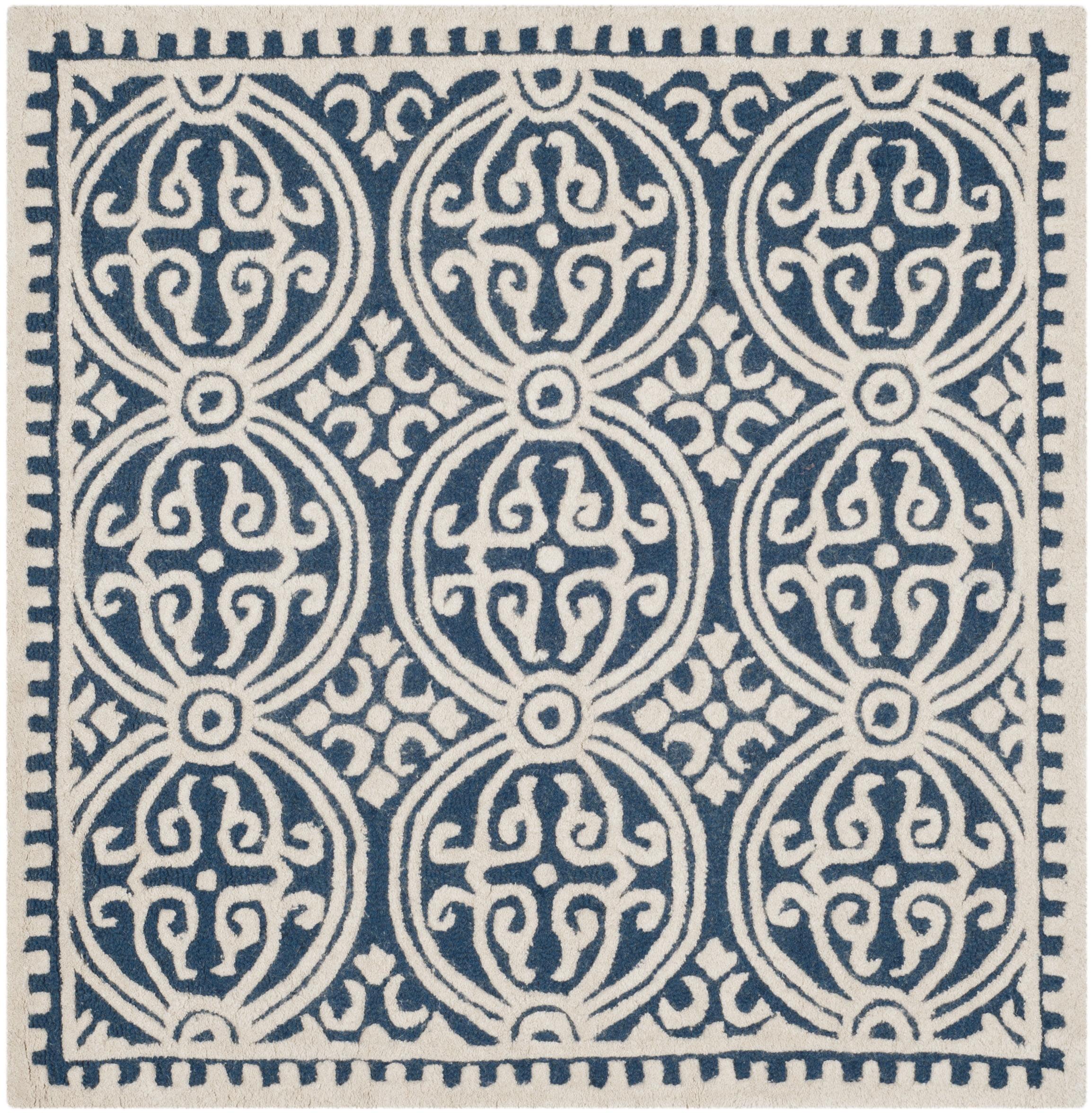 SAFAVIEH Cambridge Leslie Geometric Wool Area Rug, Navy Blue/Ivory, 3' x 3' Square