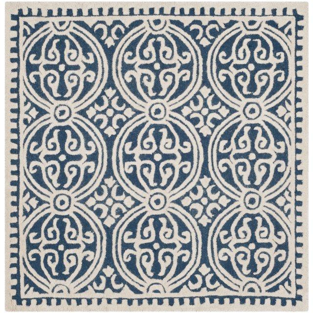 SAFAVIEH Cambridge Leslie Geometric Wool Area Rug, Navy Blue/Ivory, 3' x 3' Square