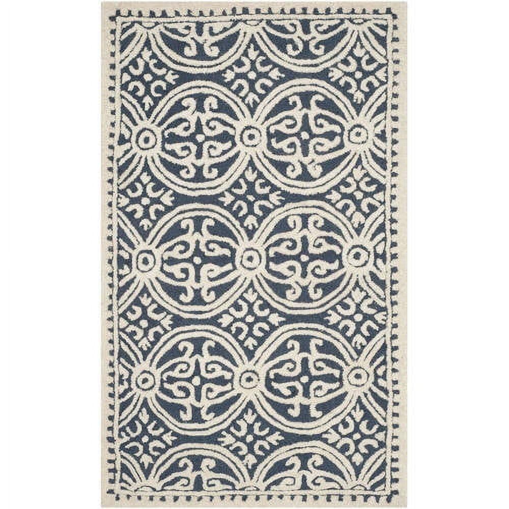 SAFAVIEH Cambridge Leslie Geometric Wool Area Rug, Navy Blue/Ivory, 3' x 5'