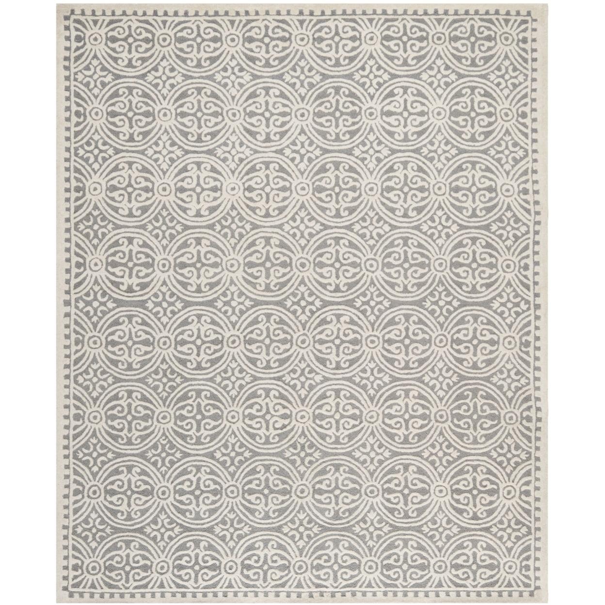 SAFAVIEH Cambridge Leslie Geometric Wool Area Rug, Silver/Ivory, 9' x 12'