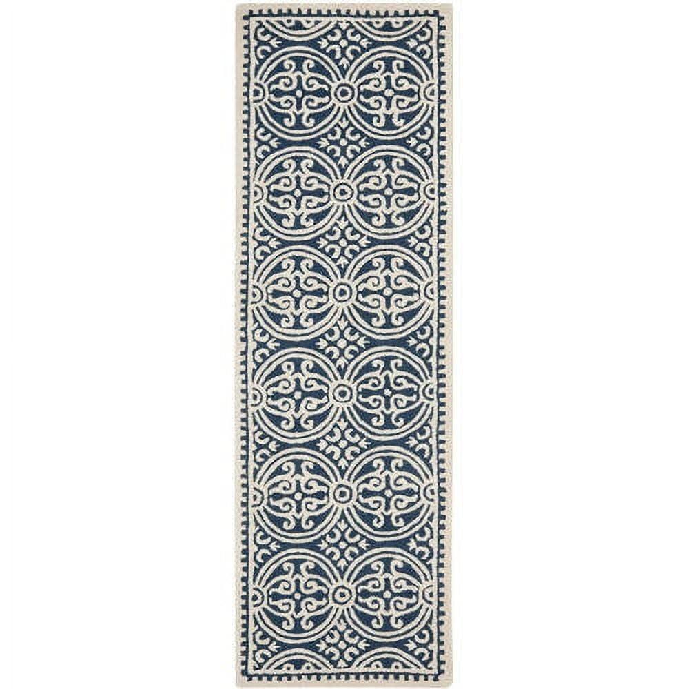 SAFAVIEH Cambridge Leslie Geometric Wool Runner Rug, Navy Blue/Ivory, 2'6" x 18'