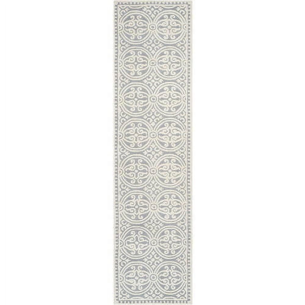 Ivory and Silver Geometric Wool Runner Rug, 2'6" x 16'