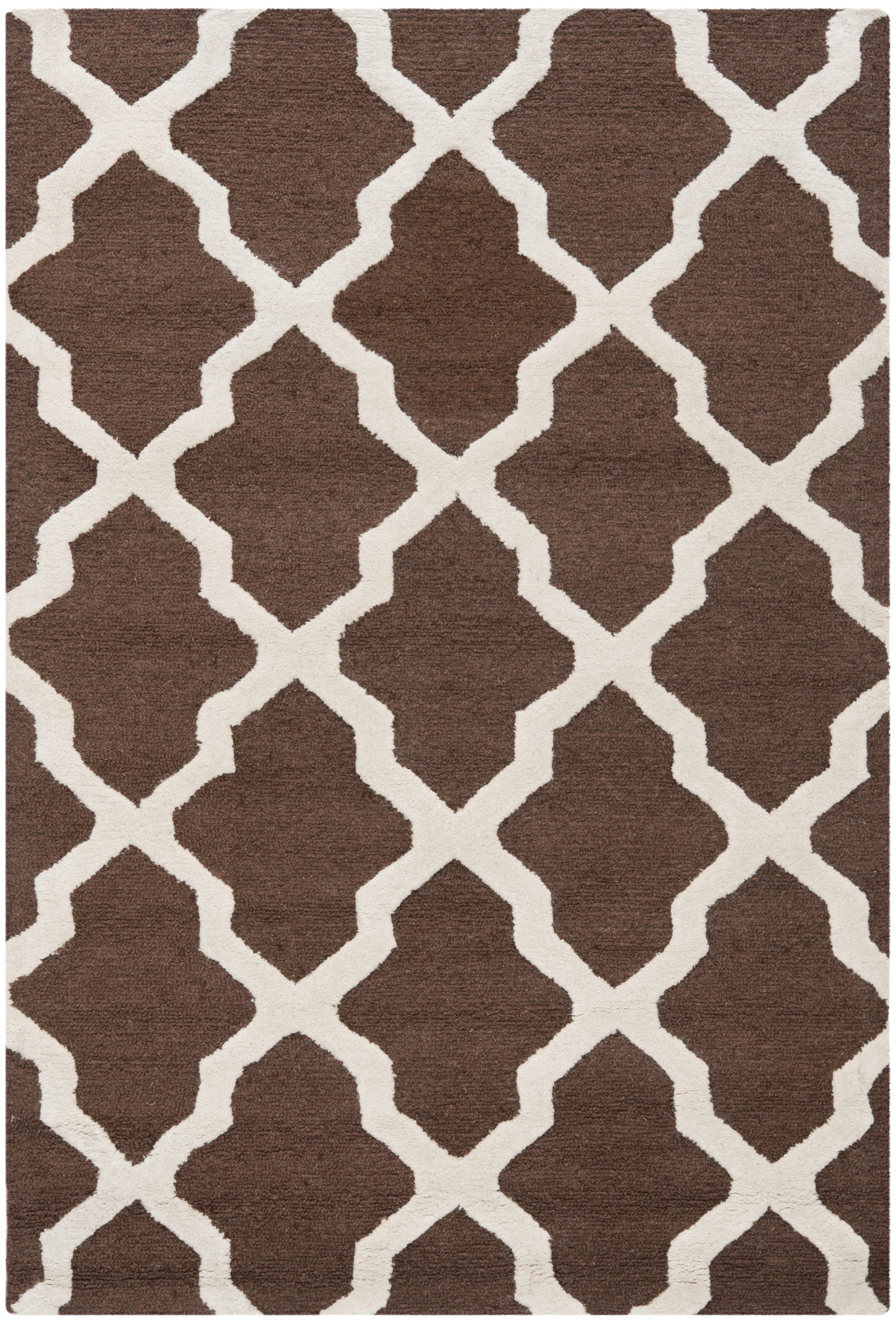 SAFAVIEH Cambridge Liam Geometric Wool Area Rug, Dark Brown/Ivory, 4' x 6'