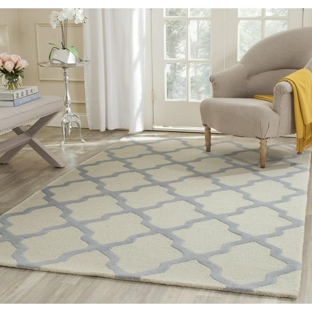 SAFAVIEH Cambridge Liam Geometric Wool Area Rug, Ivory/Light Blue, 9' x 12'