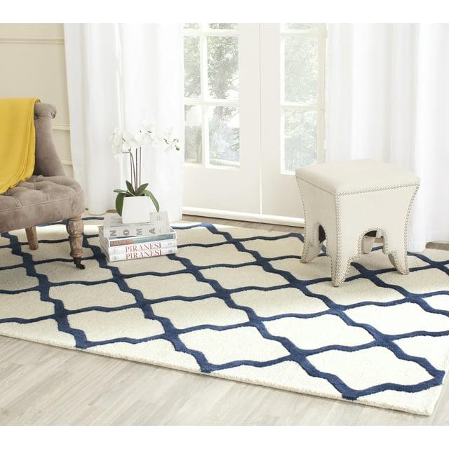SAFAVIEH Cambridge Liam Geometric Wool Area Rug, Ivory/Navy, 8' x 10'
