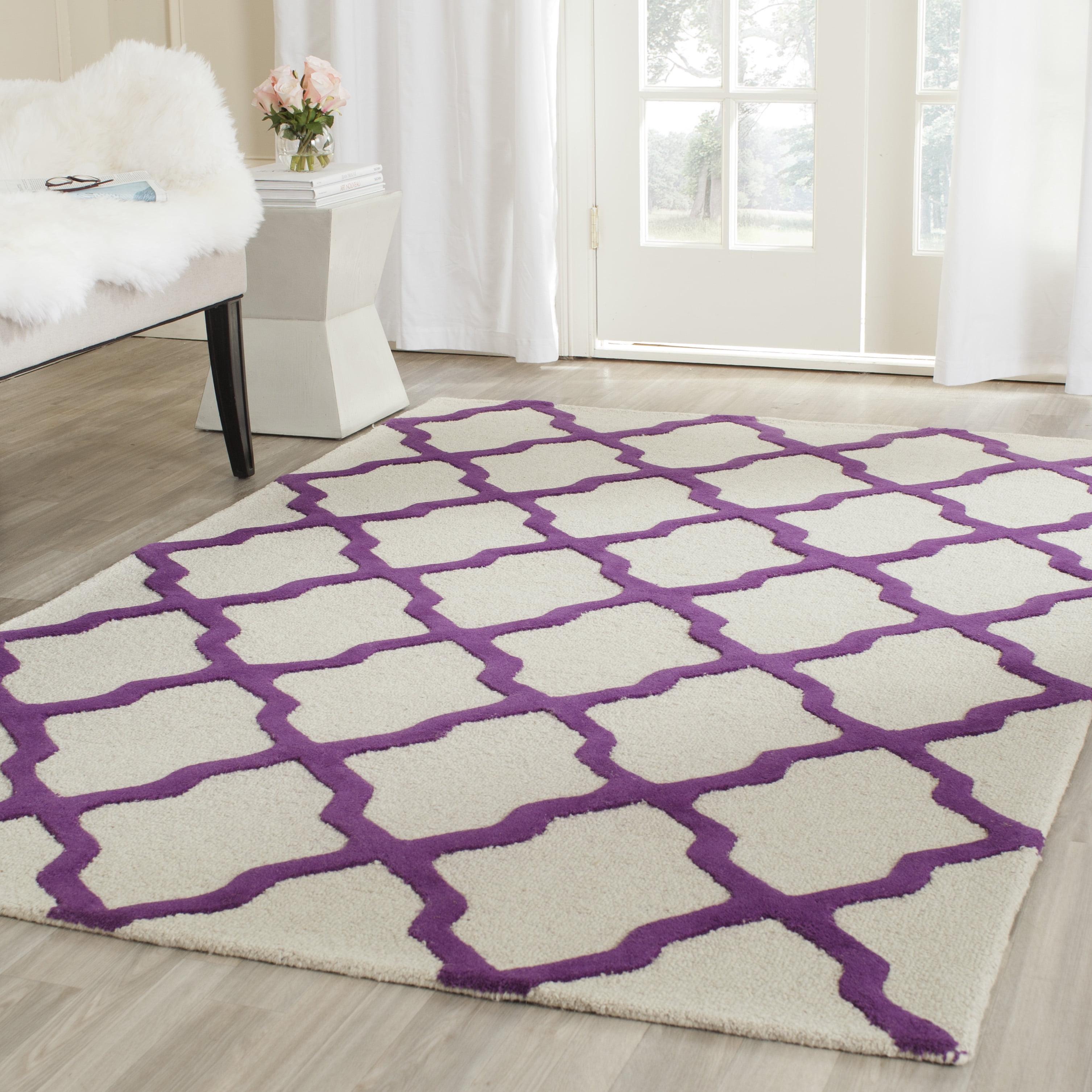 SAFAVIEH Cambridge Liam Geometric Wool Area Rug, Ivory/Purple, 5' x 8'