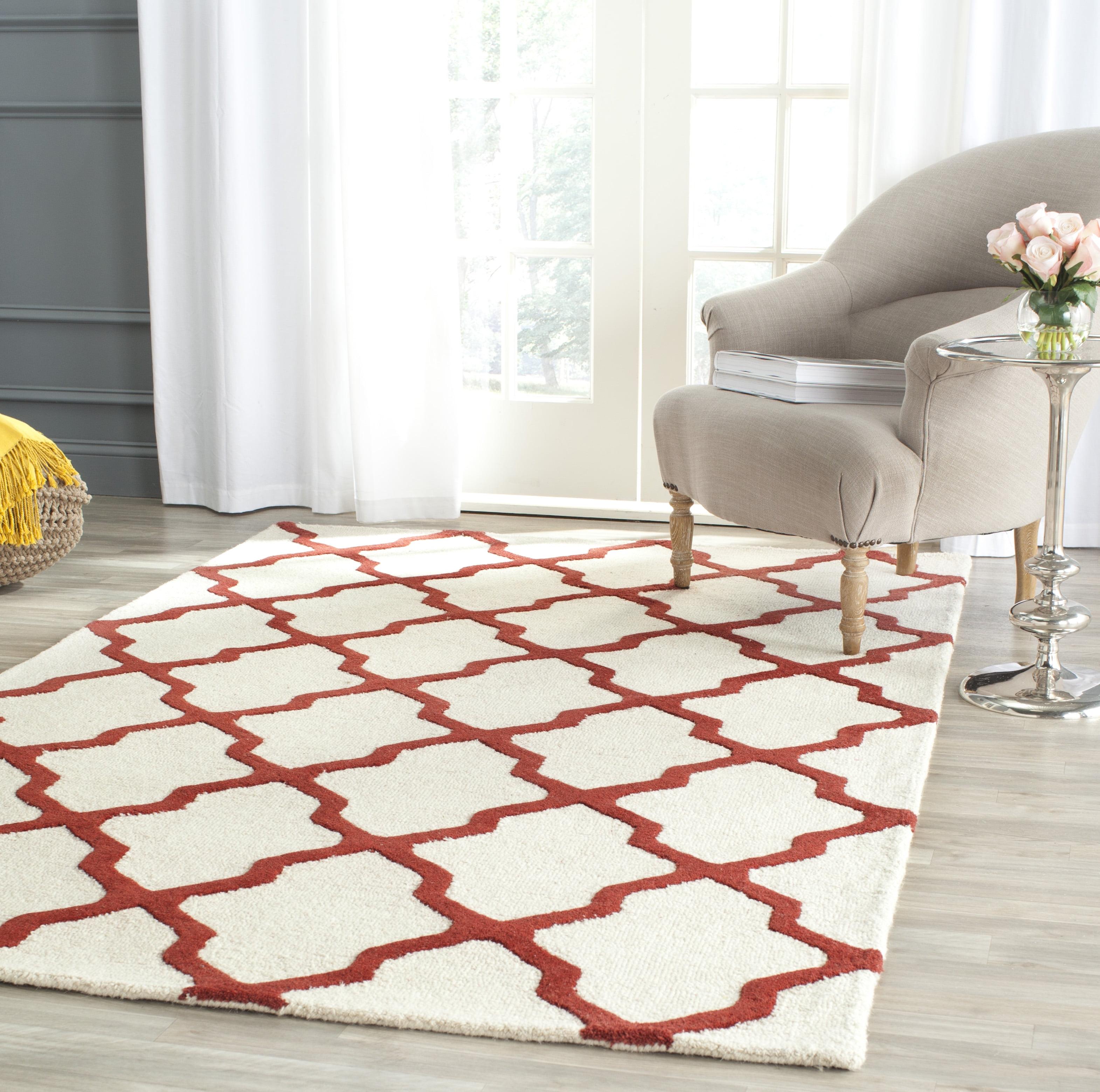 SAFAVIEH Cambridge Liam Geometric Wool Area Rug, Ivory/Rust, 4' x 6'