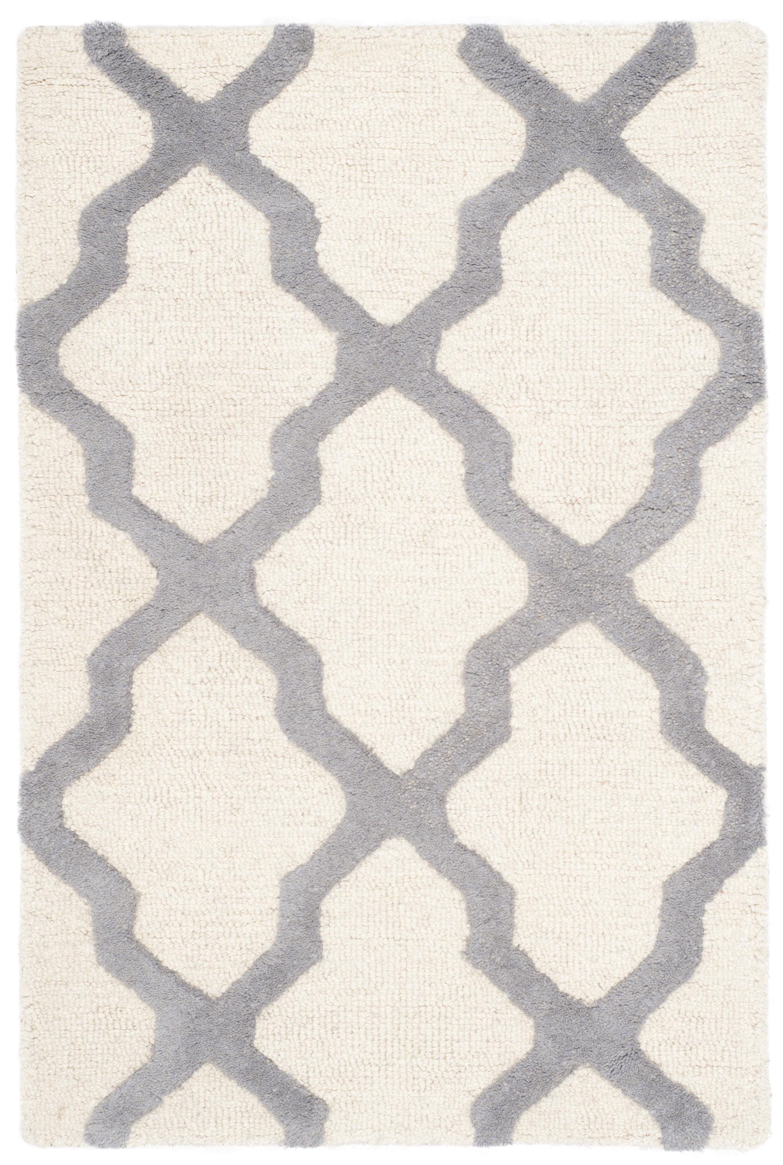 Elegant Ivory and Silver Hand-Tufted Wool Accent Rug, 2' x 3'