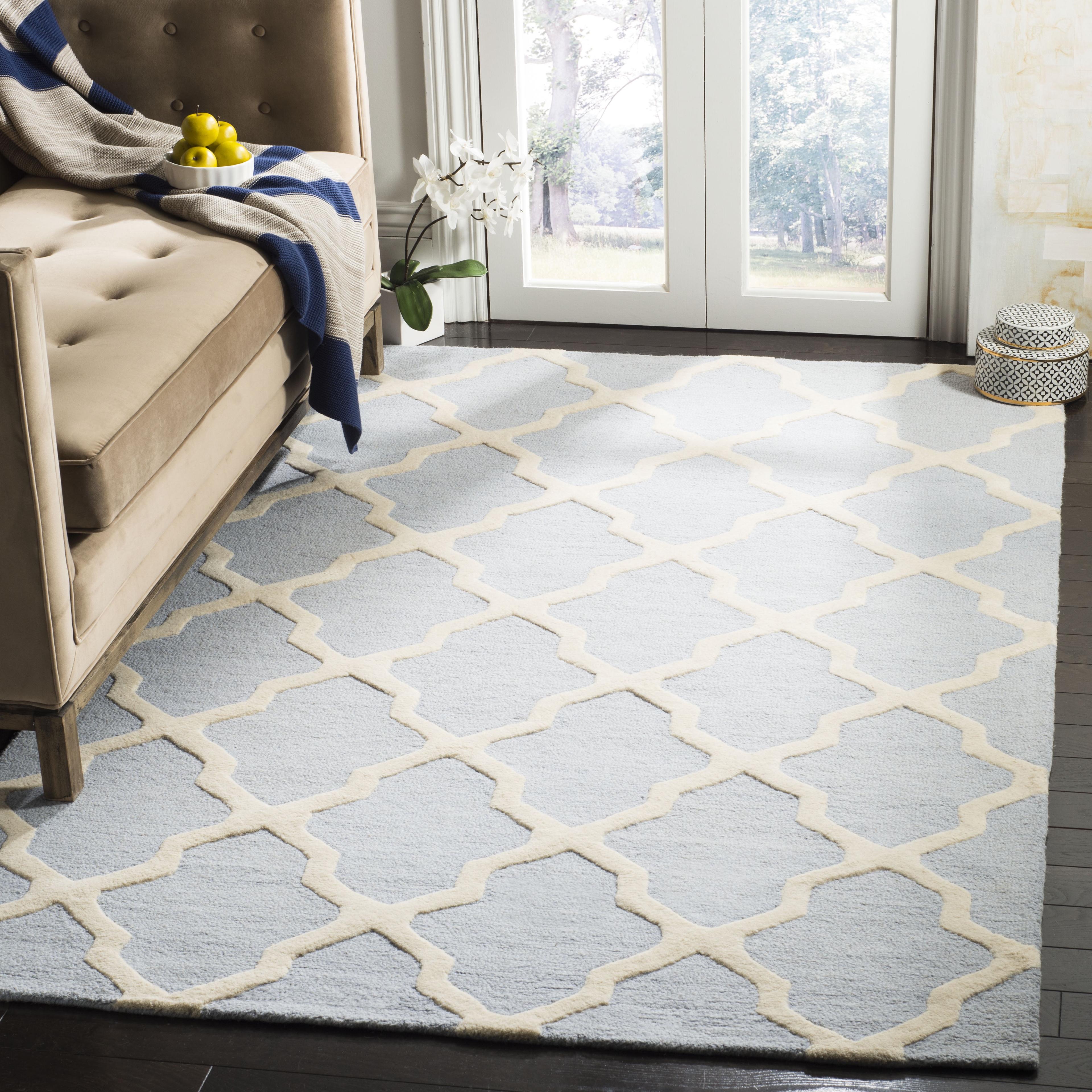 SAFAVIEH Cambridge Liam Geometric Wool Area Rug, Light Blue/Ivory, 10' x 14'