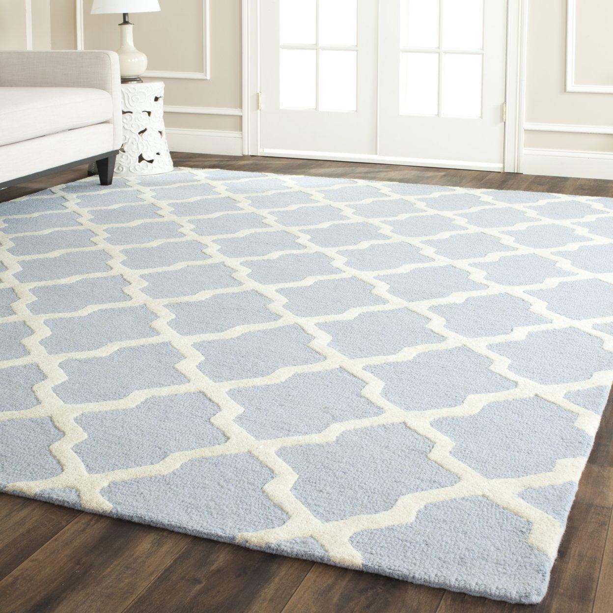 Light Blue and Ivory Hand-Tufted Wool Area Rug, 8' x 10'