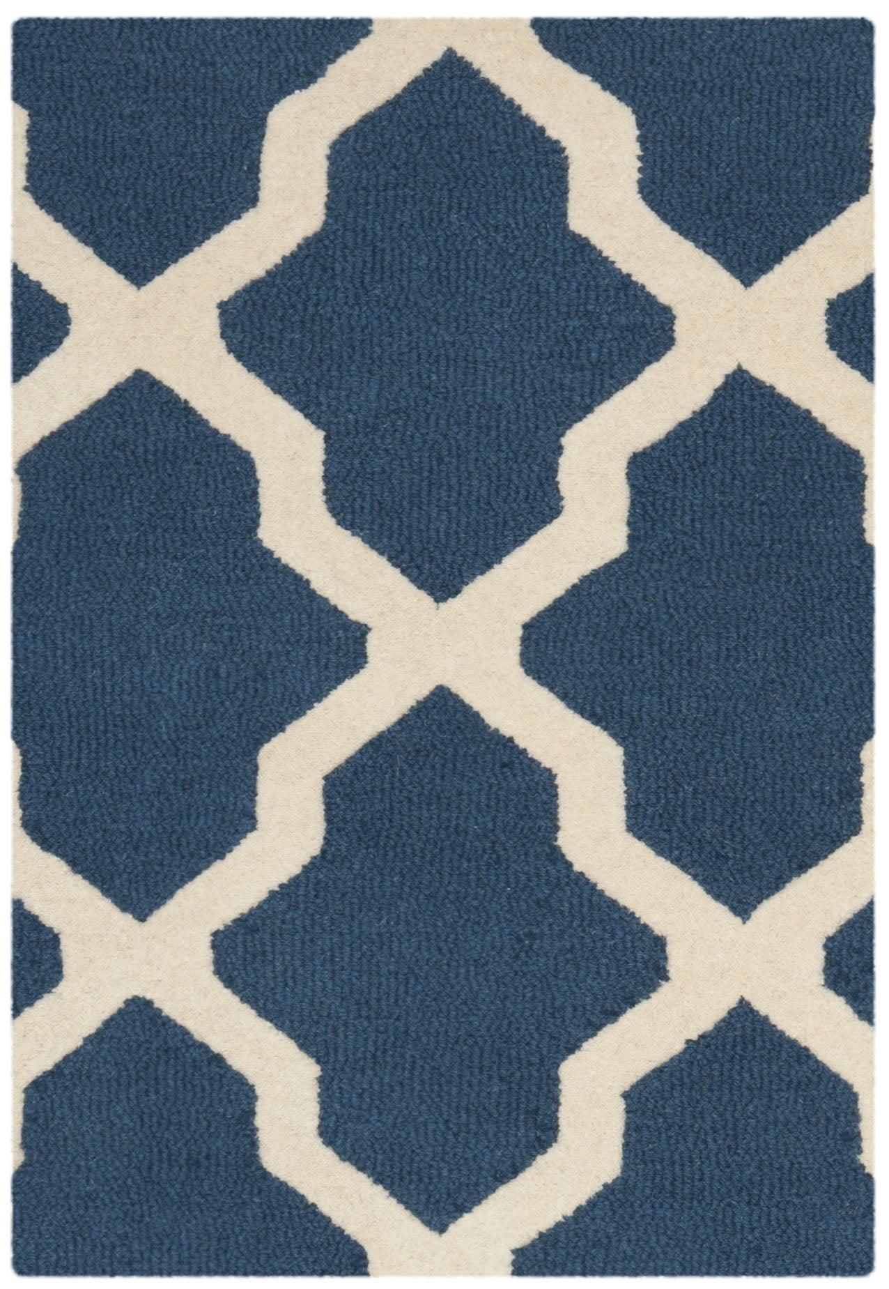 SAFAVIEH Cambridge Liam Geometric Wool Area Rug, Navy Blue/Ivory, 2' x 3'