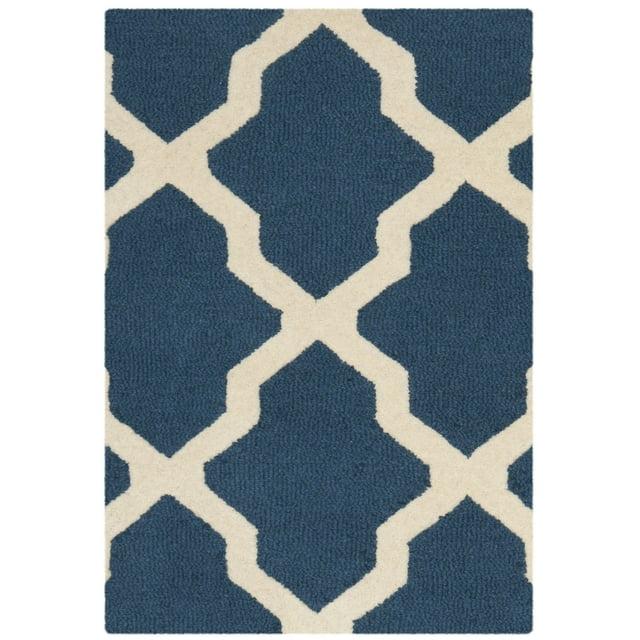 SAFAVIEH Cambridge Liam Geometric Wool Area Rug, Navy Blue/Ivory, 2' x 3'